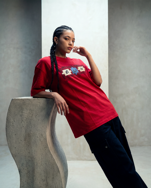Women Oversized Round Neck Half Sleeves Tshirt Red - Reprise