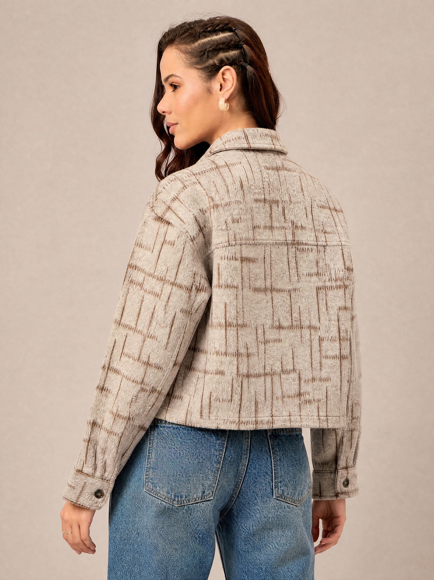 Women Textured Jacket Beige