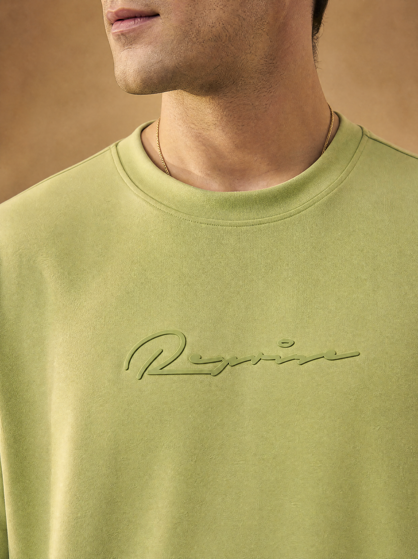 Men Oversize Printed Round Neck T-shirt Light Green
