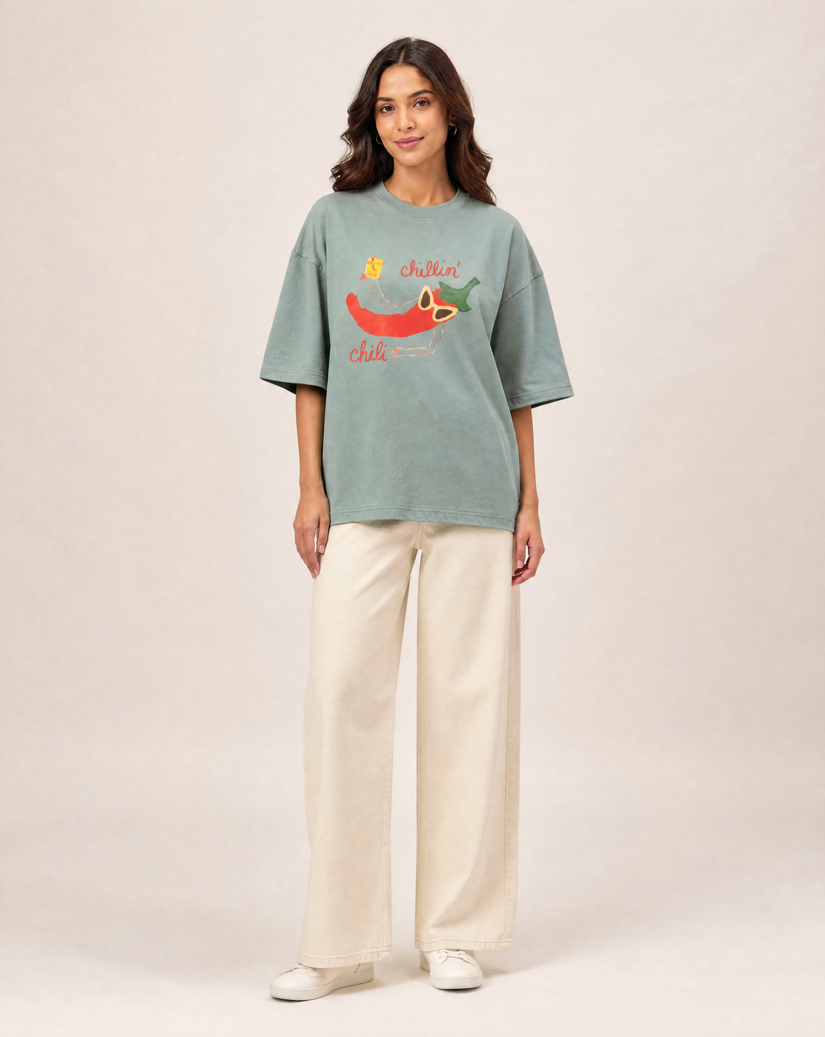 Women Oversize Round Neck T-shirt Sea Green