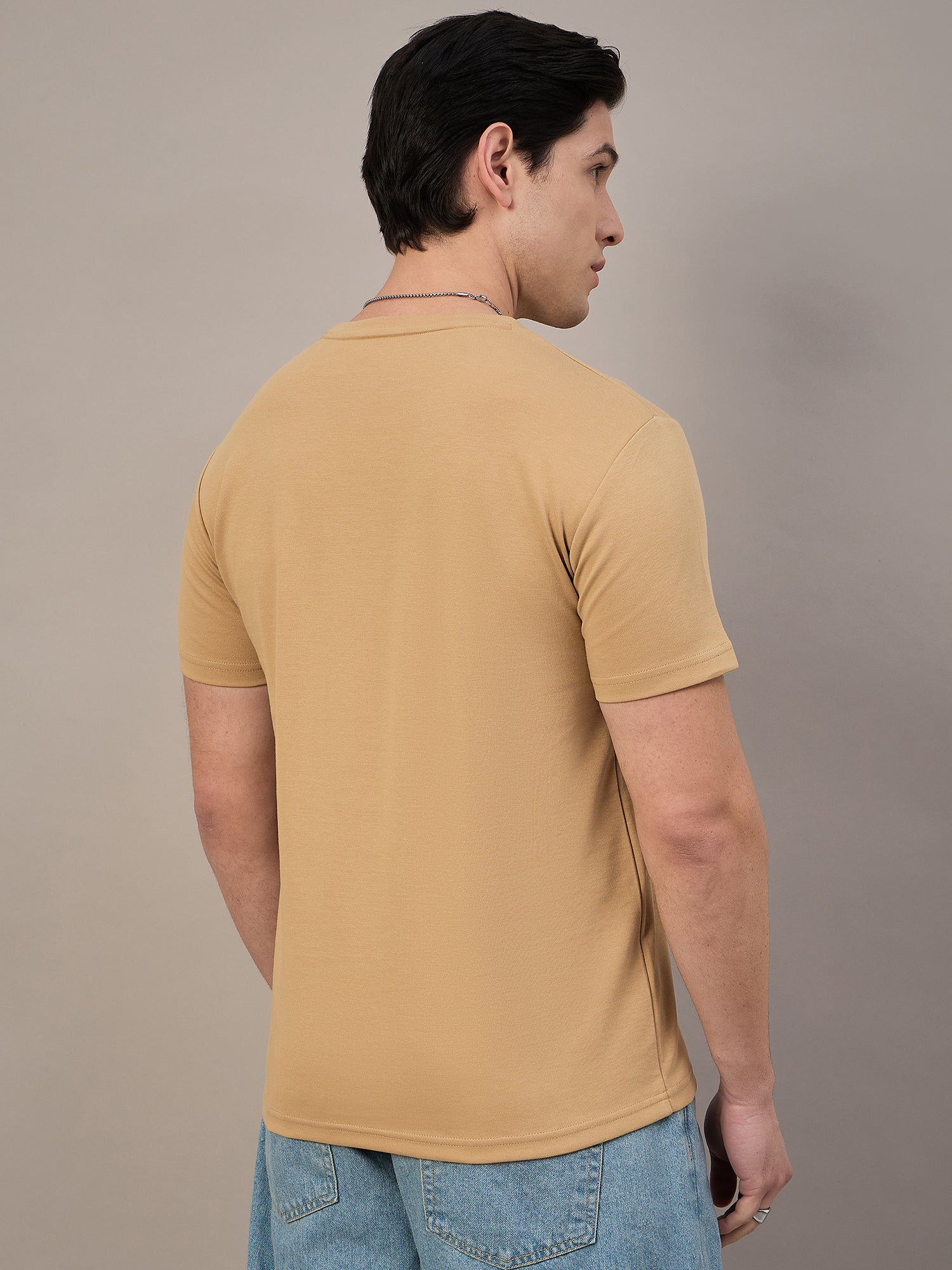 Mens Round Neck T-shirt Light Brown