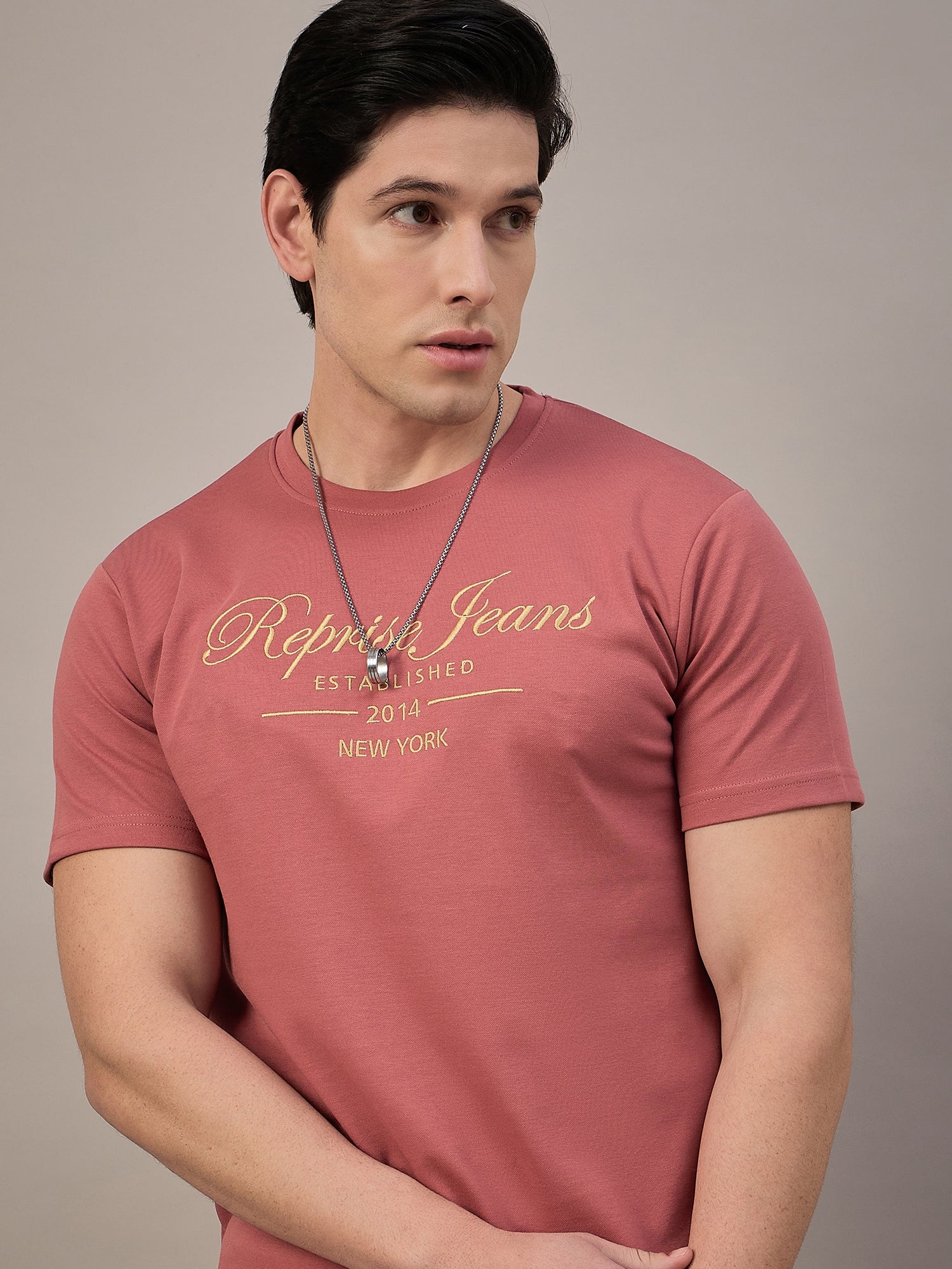 Mens Round Neck T-shirt Coral
