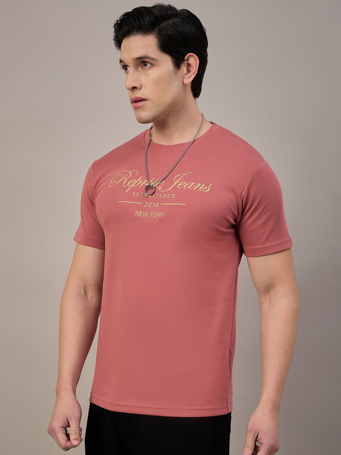 Mens Round Neck T-shirt Coral
