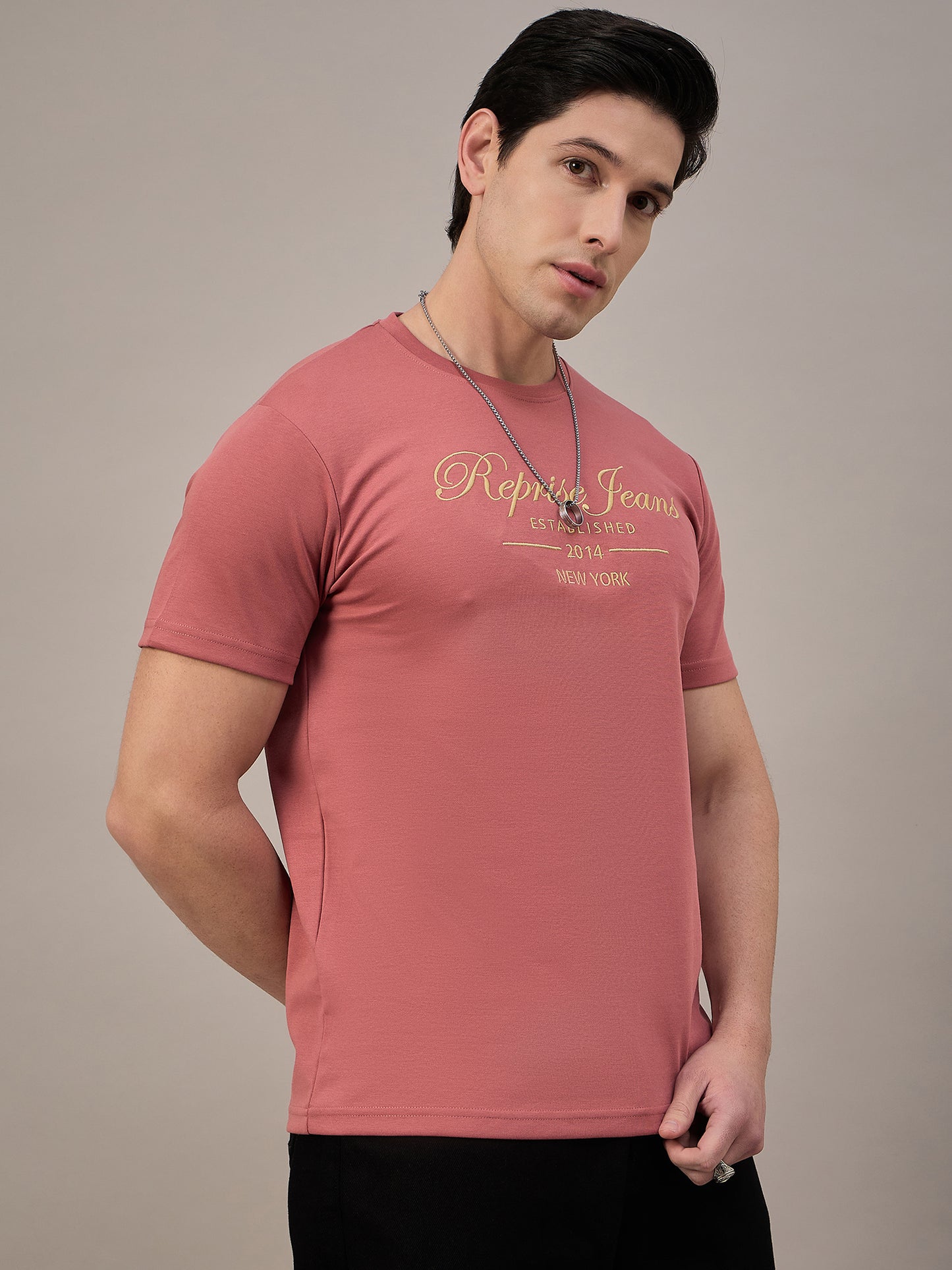 Mens Round Neck T-shirt Coral