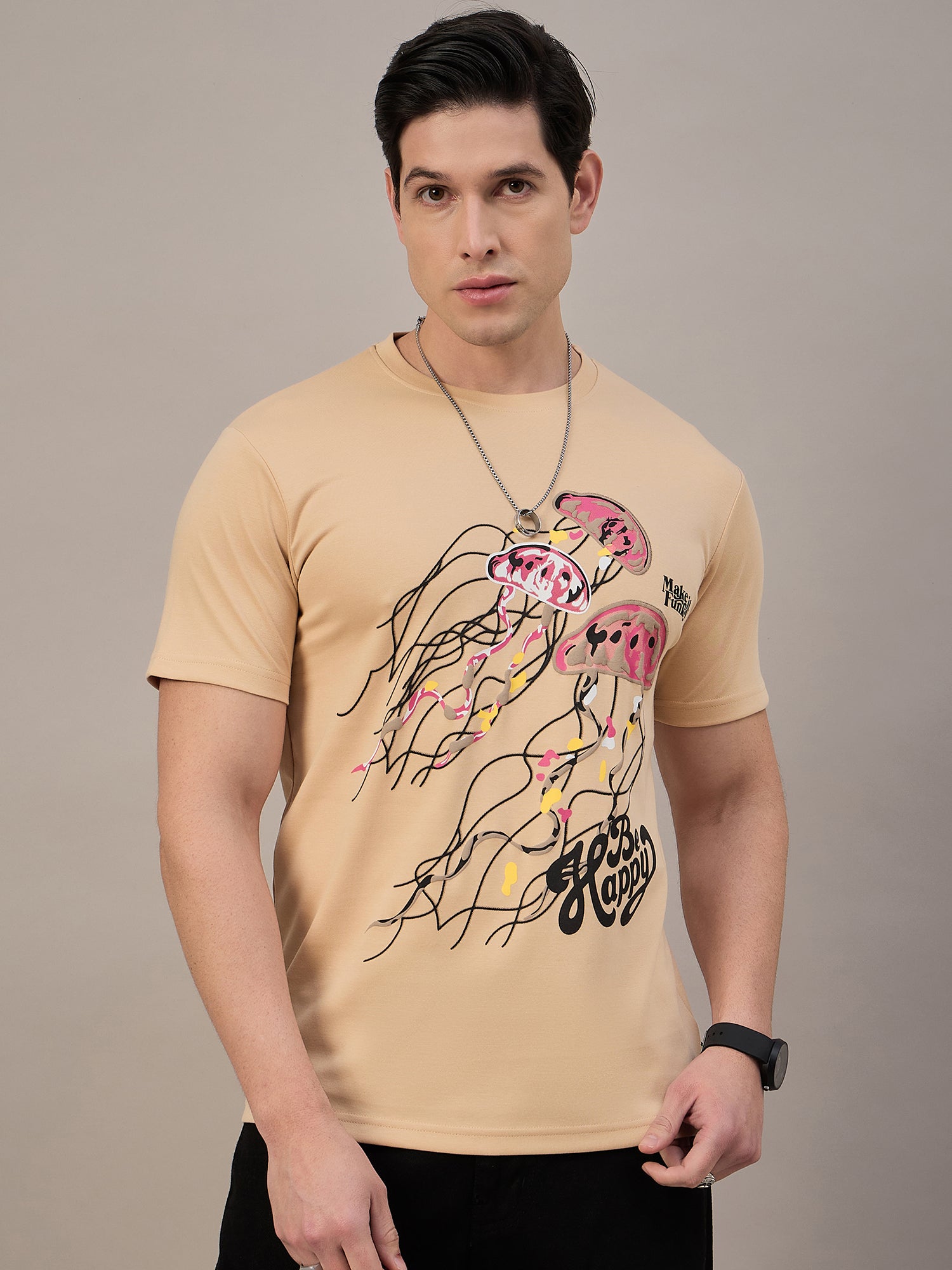 Mens Round Neck T-shirt Light Orange