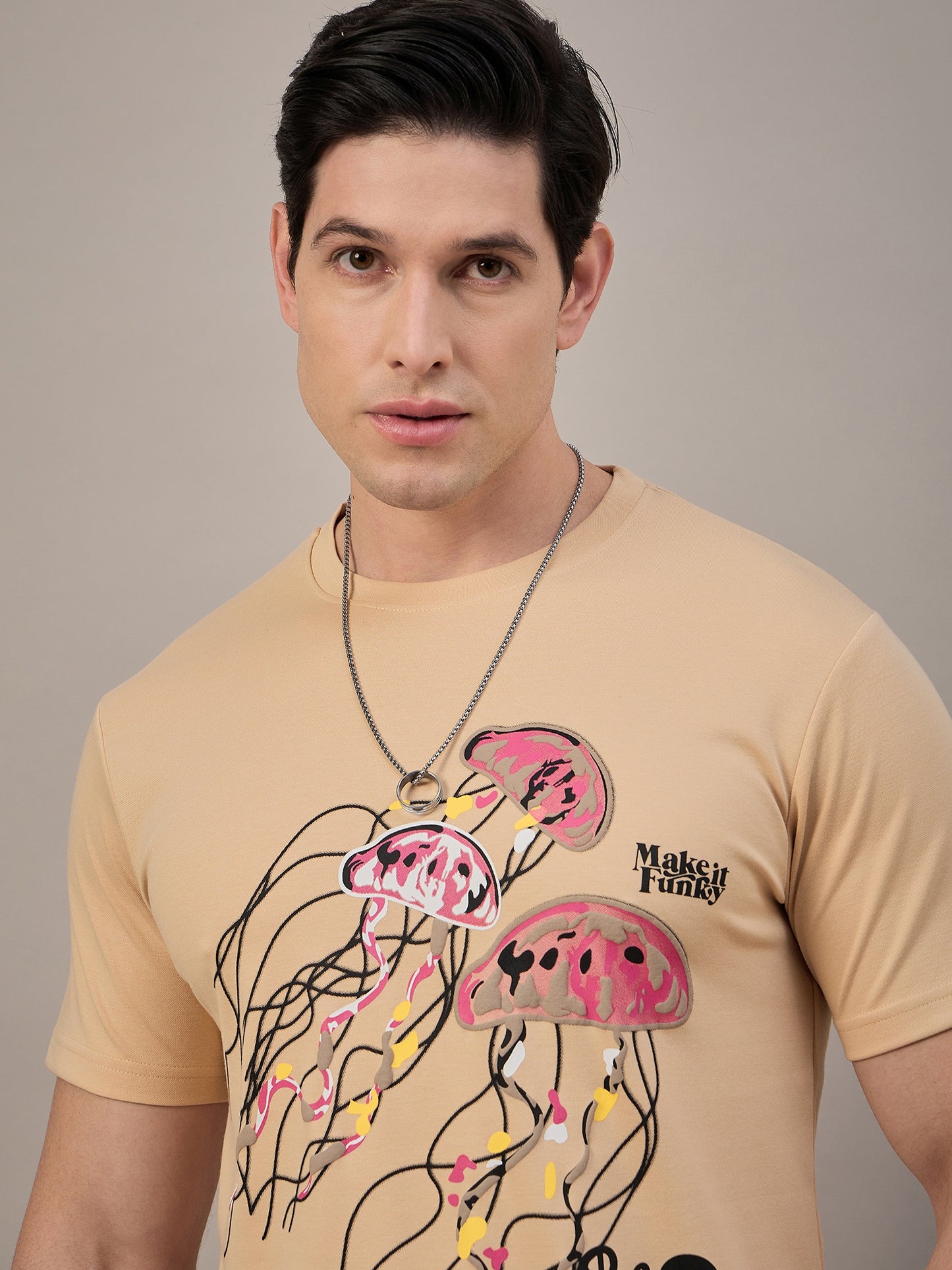 Mens Round Neck T-shirt Light Orange