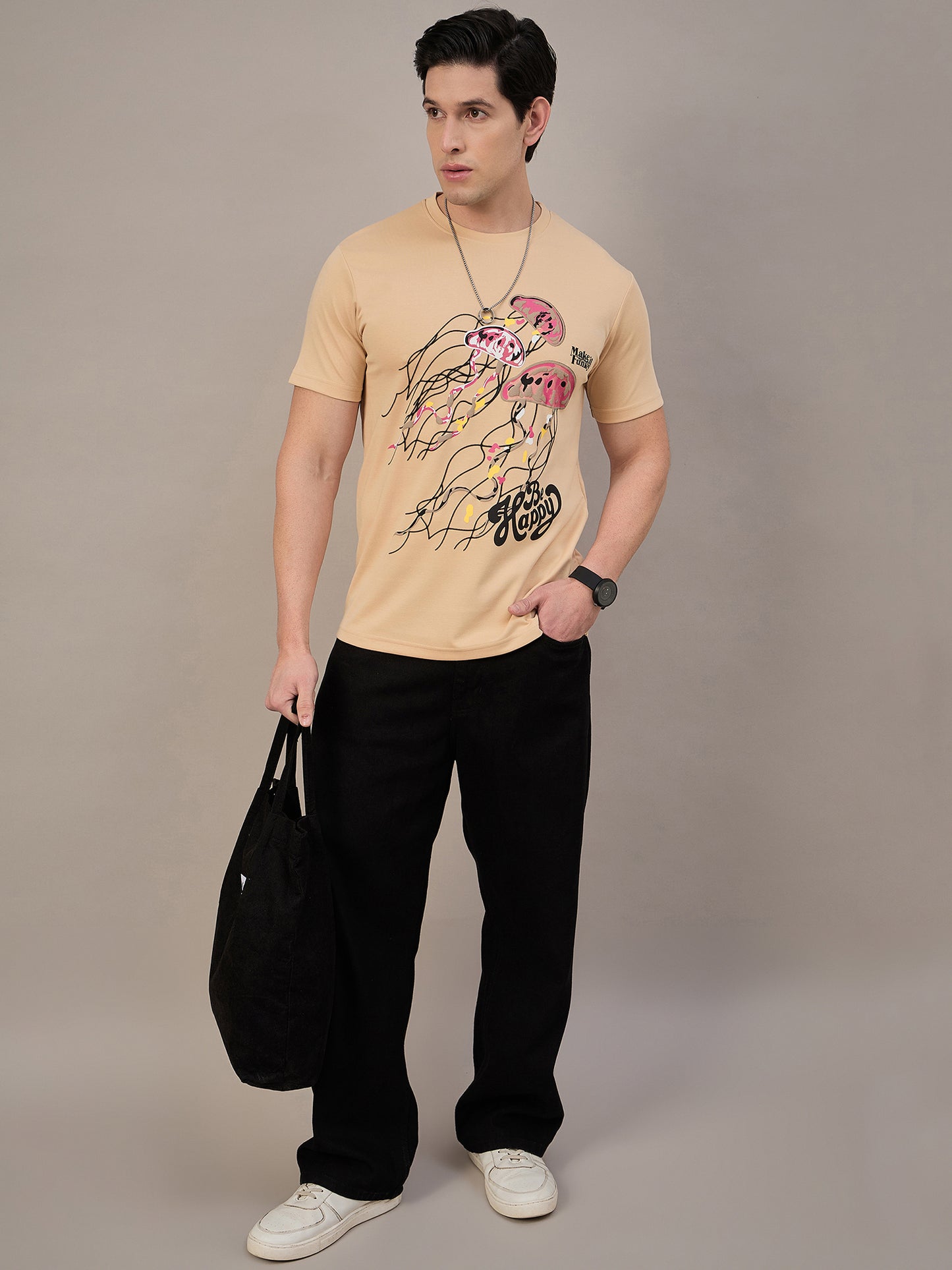 Mens Round Neck T-shirt Light Orange