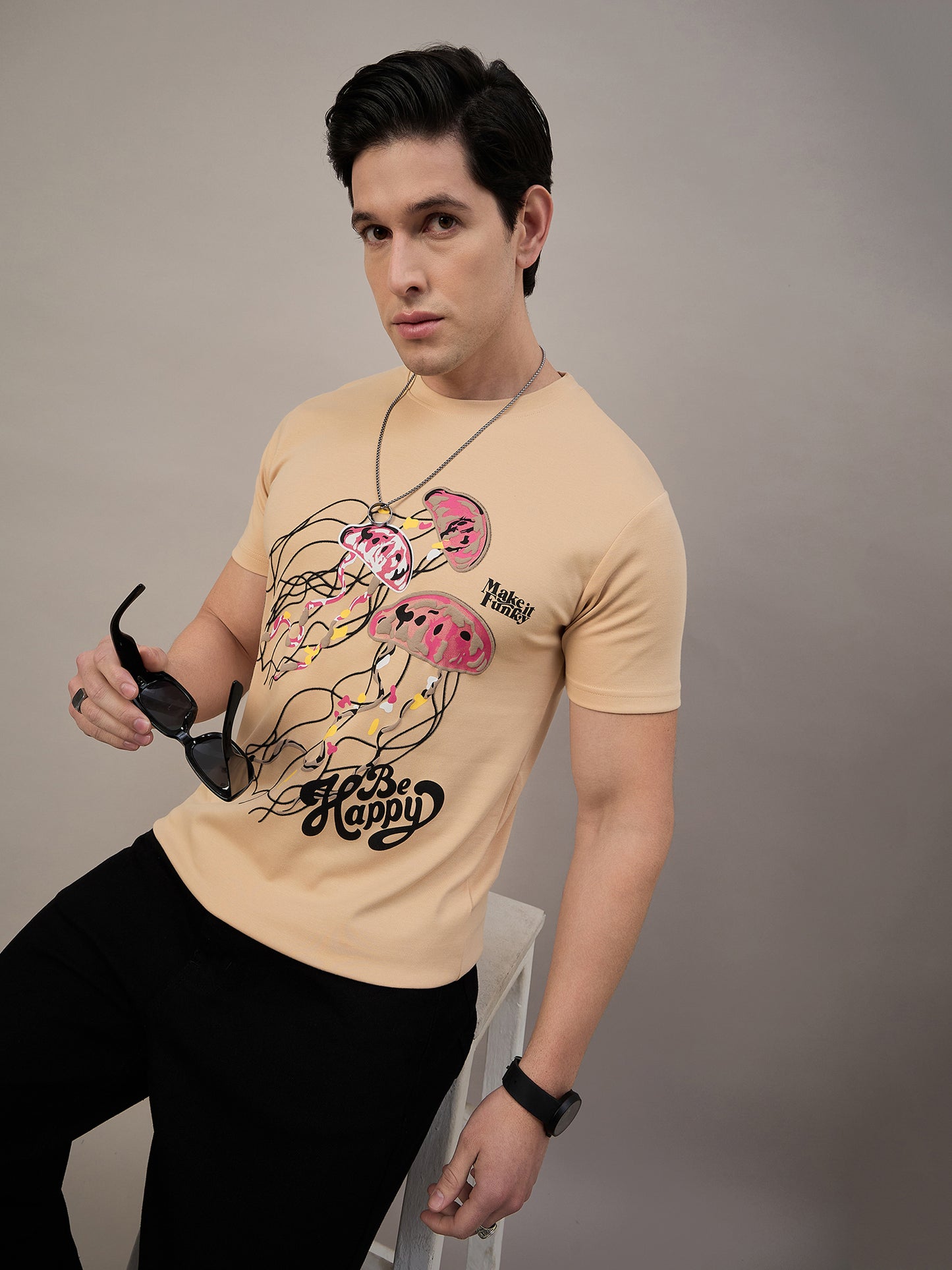 Mens Round Neck T-shirt Light Orange