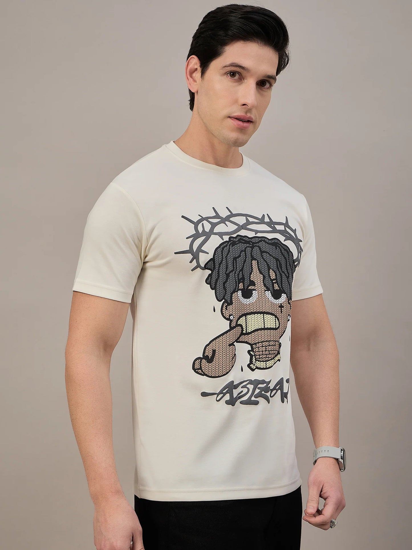 Men Printed Round Neck T-shirt off White