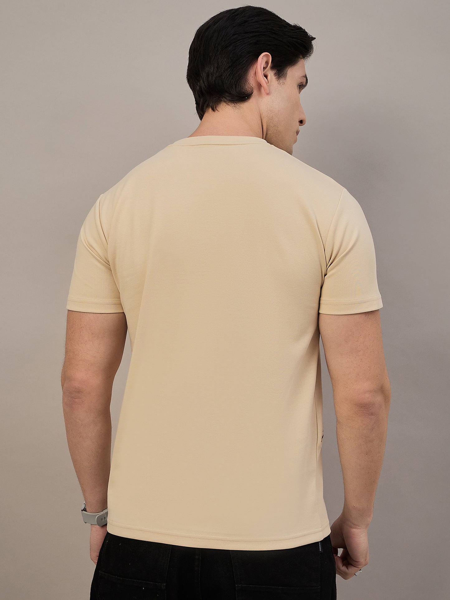 Beige Round-Neck T-Shirt for Men