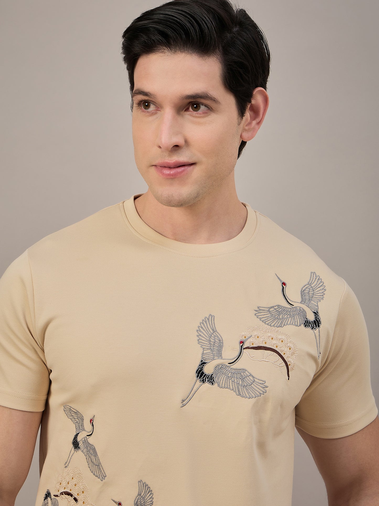 Beige Round-Neck T-Shirt for Men