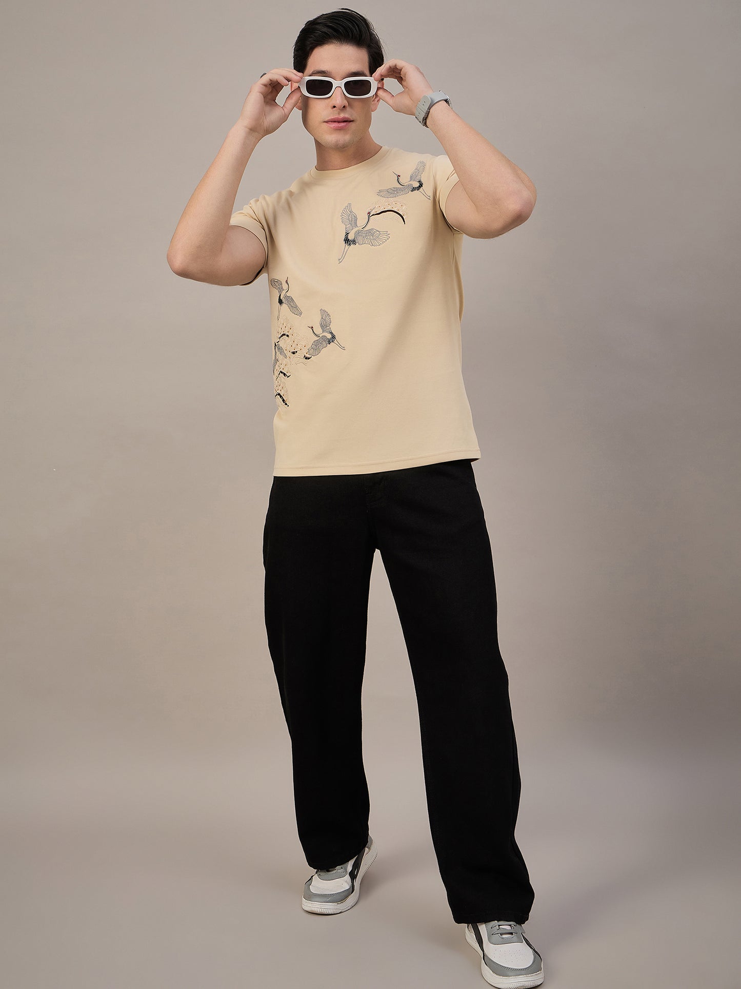 Beige Round-Neck T-Shirt for Men