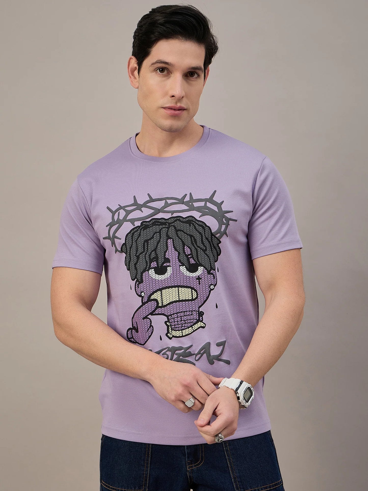 Men Printed Round Neck T-shirt Lilac