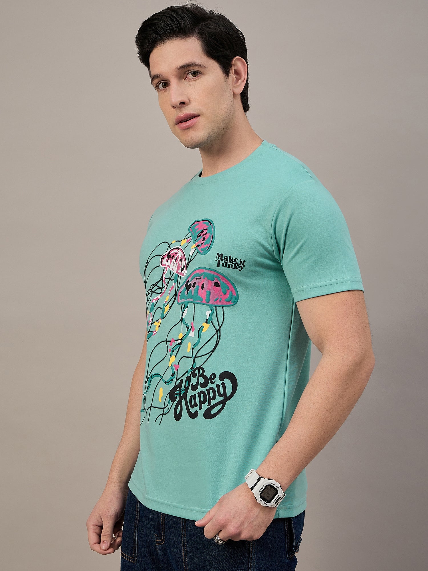 Mens Round Neck T-shirt Sky Blue