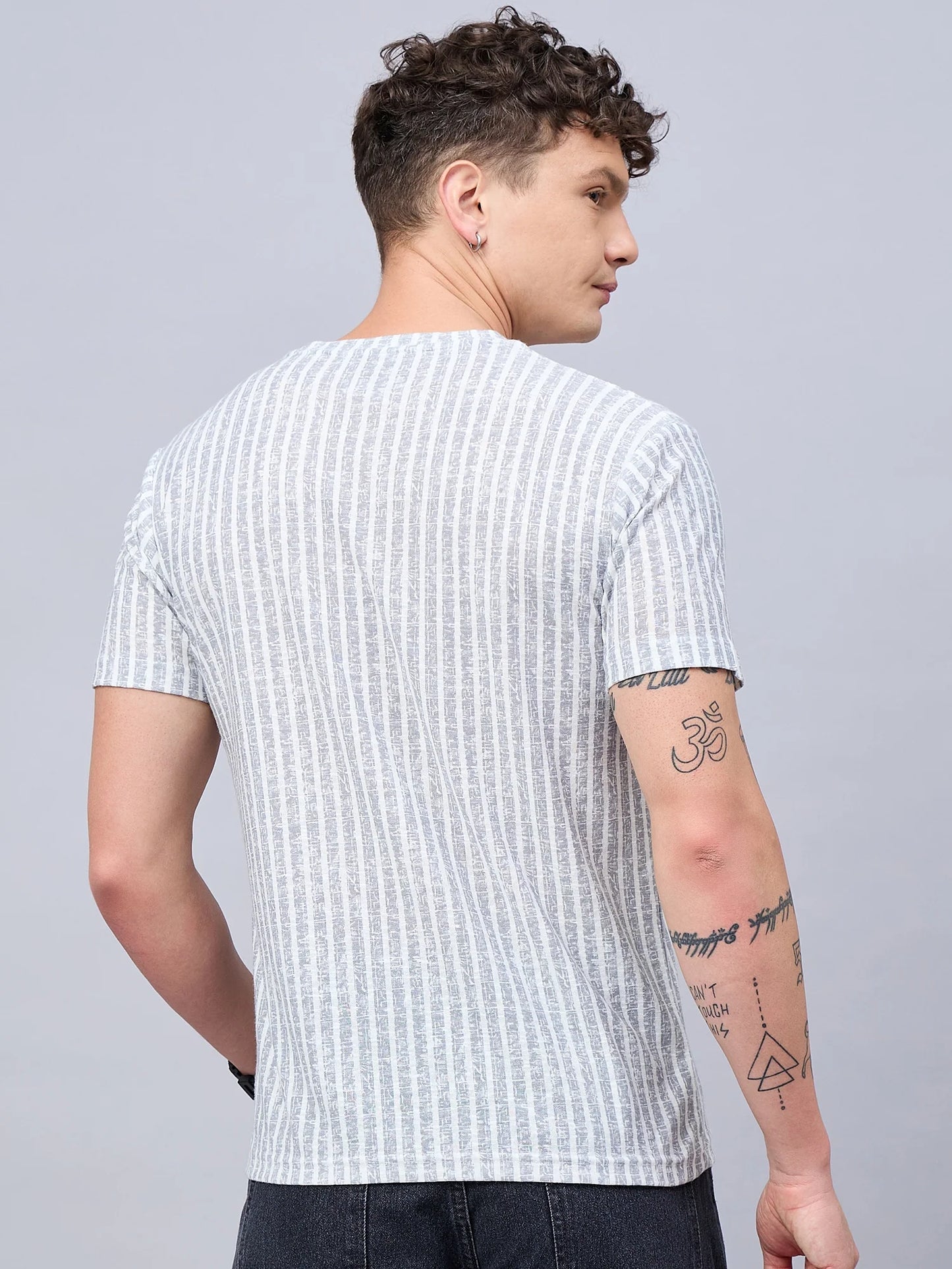 Mens Striped T-shirt Light Grey
