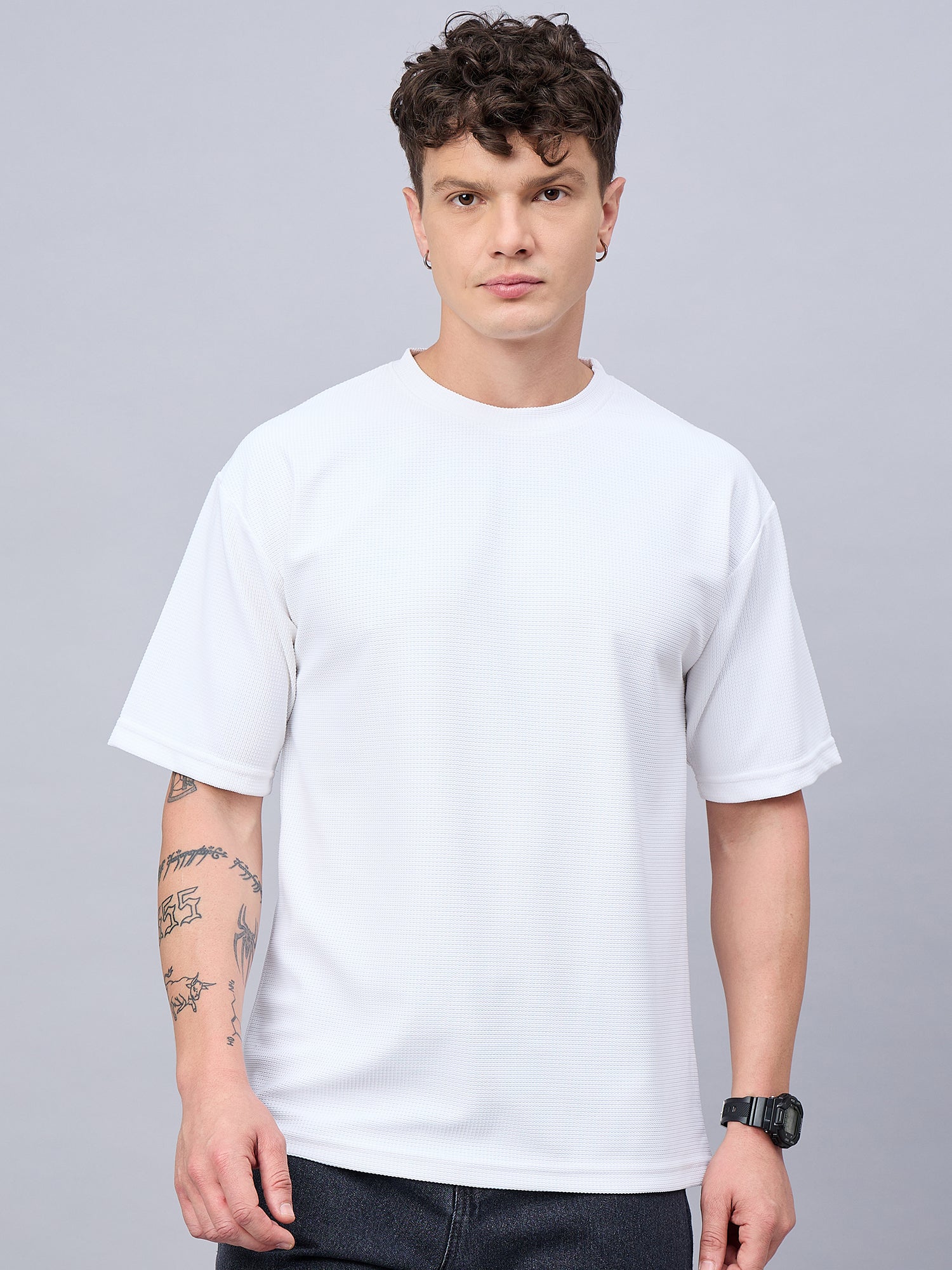 Men Oversized Round Neck Drop Shoulder T-shirt White
