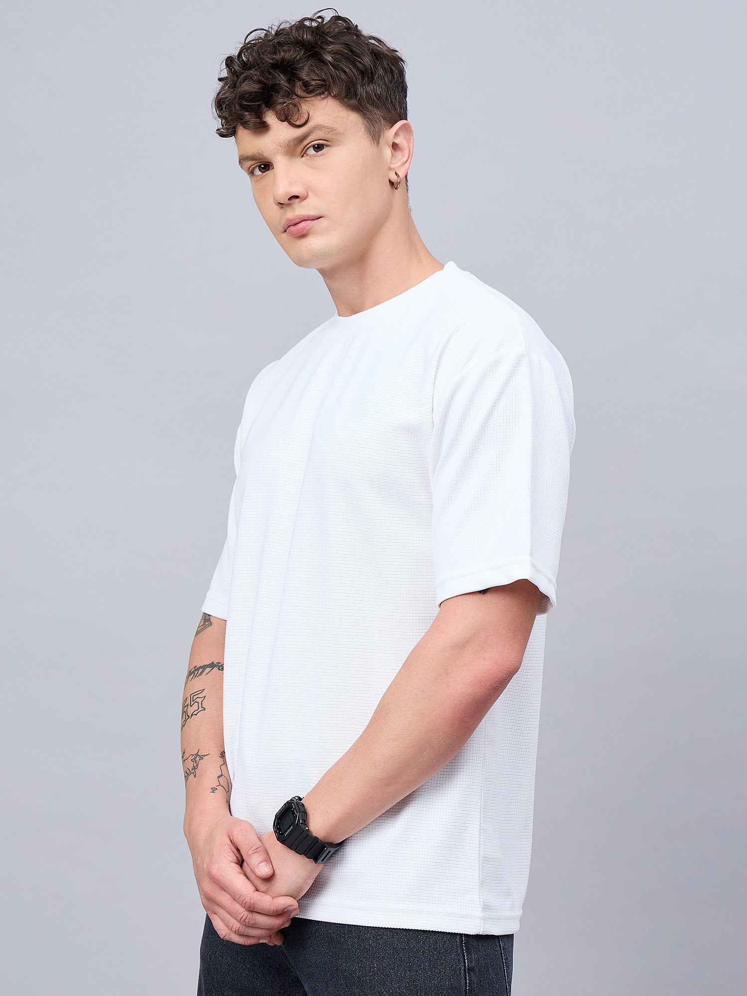 Men Oversized Round Neck Drop Shoulder T-shirt White