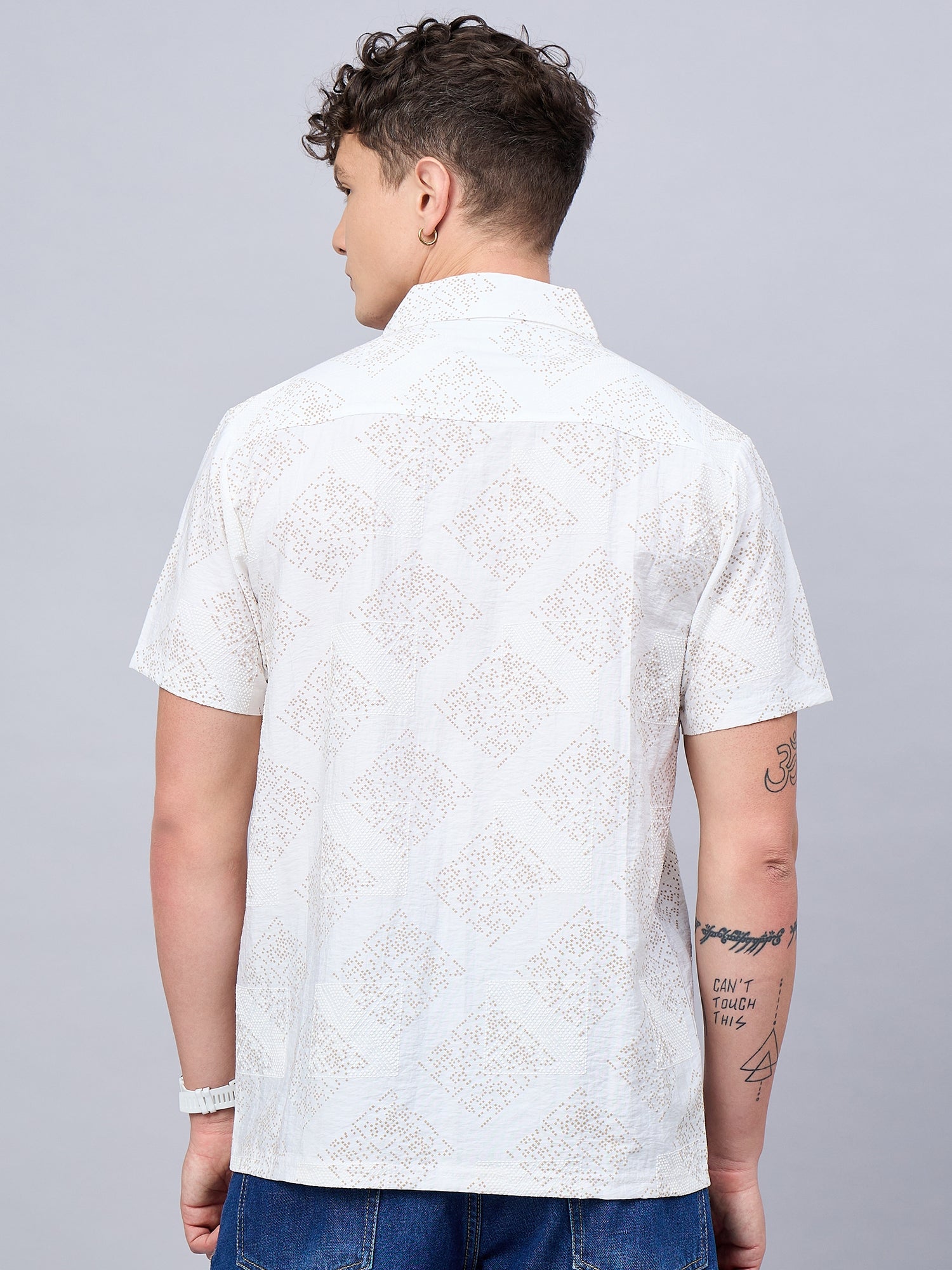 Men Self Design Printed Half Sleeve White Shirt - Reprise