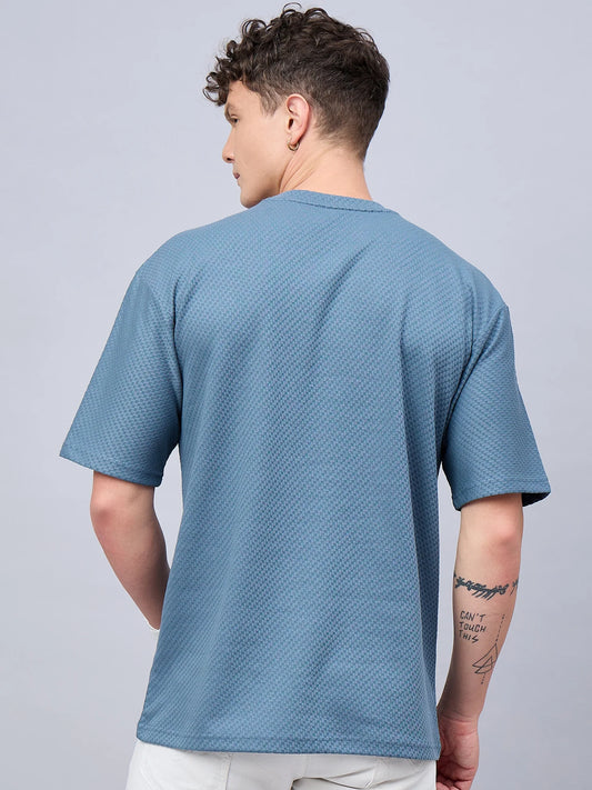 Men Oversized Textured Round Neck Drop Shoulder T-shirt Teal