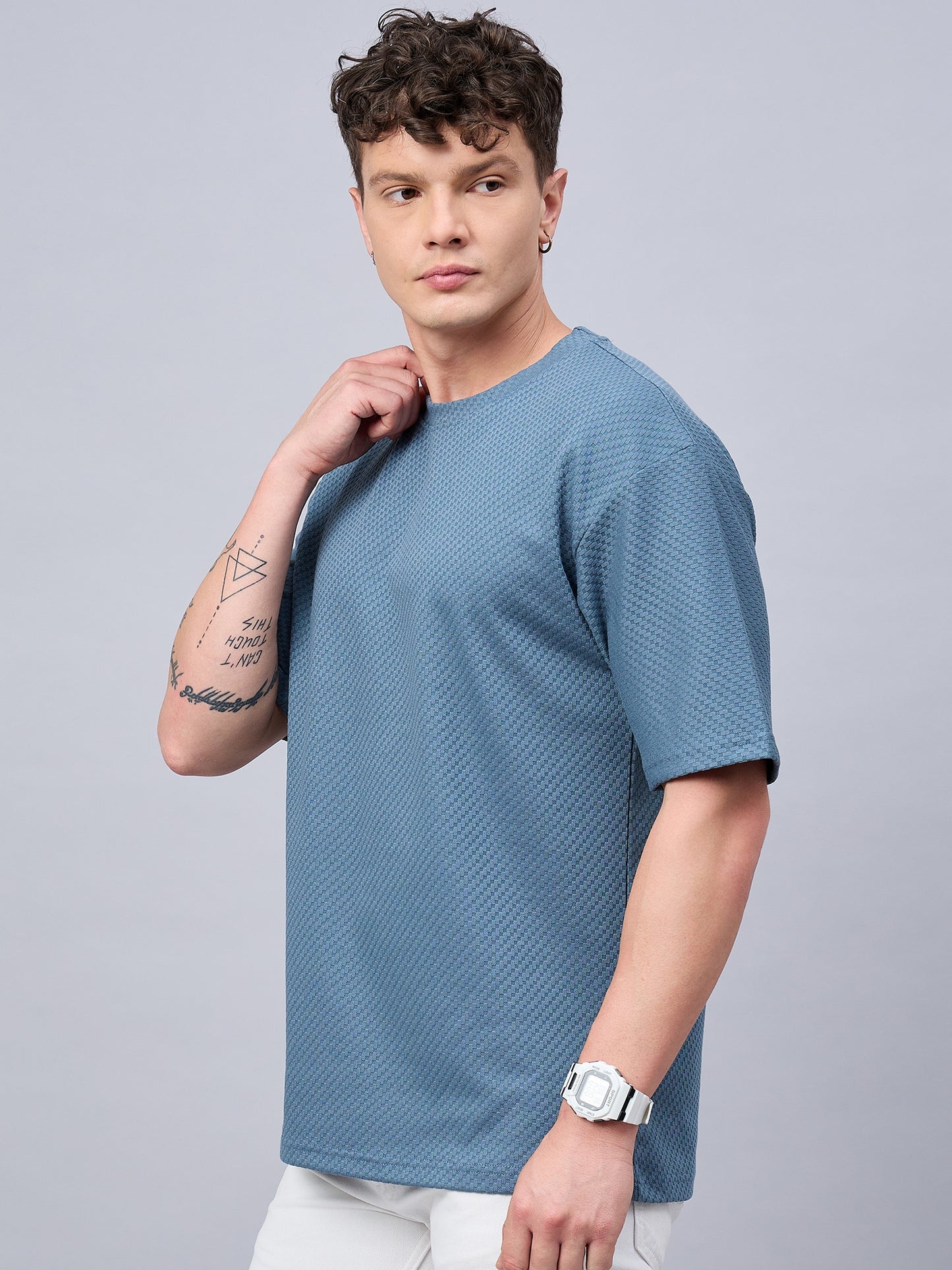 Men Oversized Round Neck Drop Shoulder T-shirt Teal