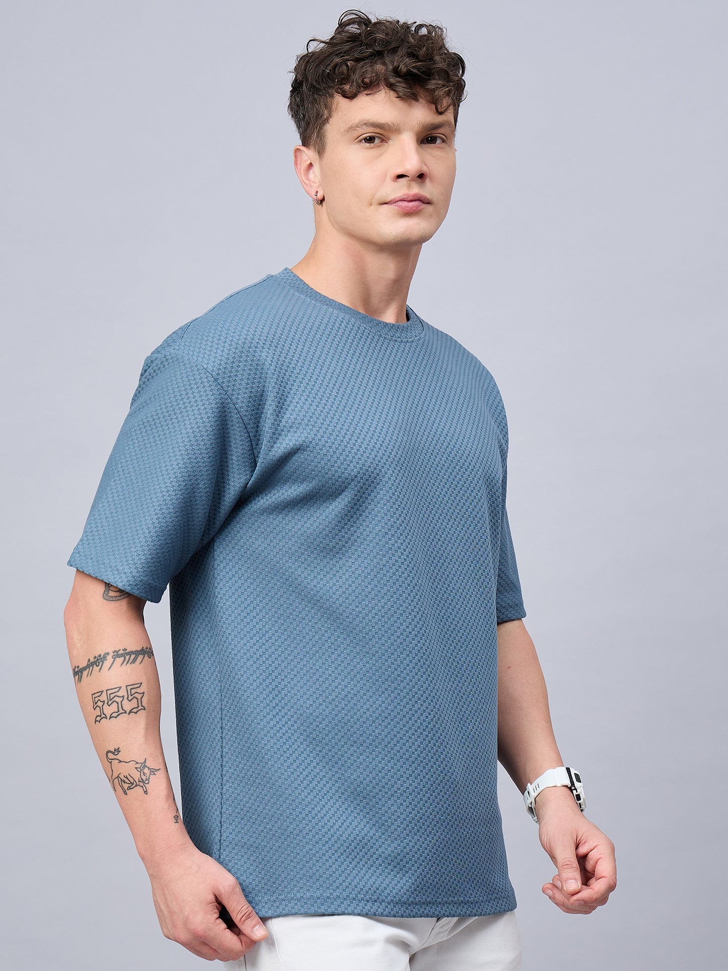 Men Oversized Round Neck Drop Shoulder T-shirt Teal