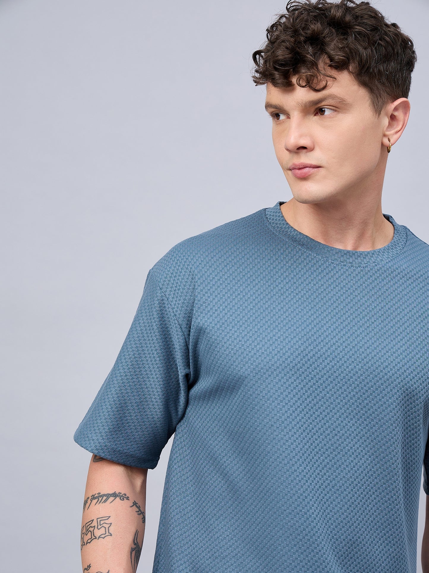 Men Oversized Round Neck Drop Shoulder T-shirt Teal
