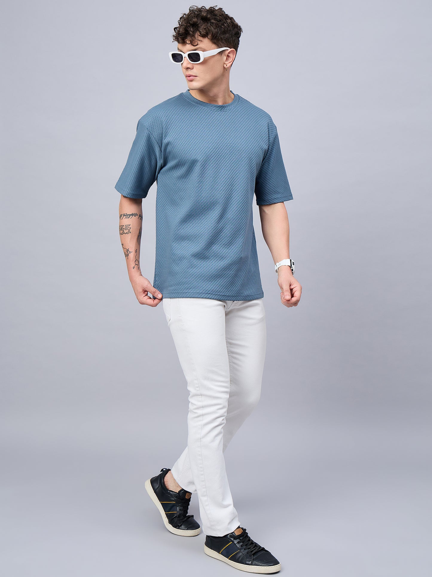 Men Oversized Round Neck Drop Shoulder T-shirt Teal