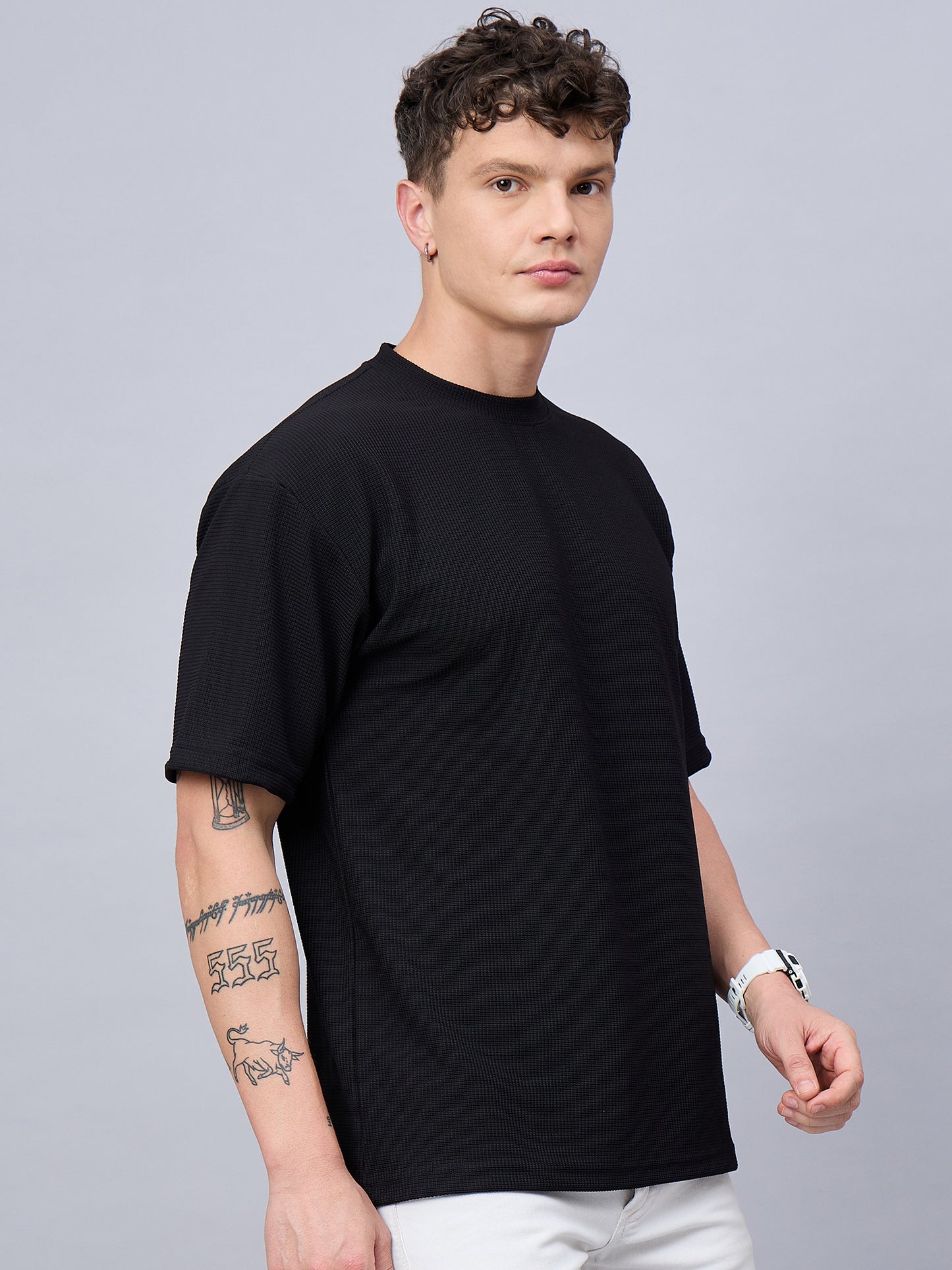 Men Oversized Round Neck Drop Shoulder T-shirt Black