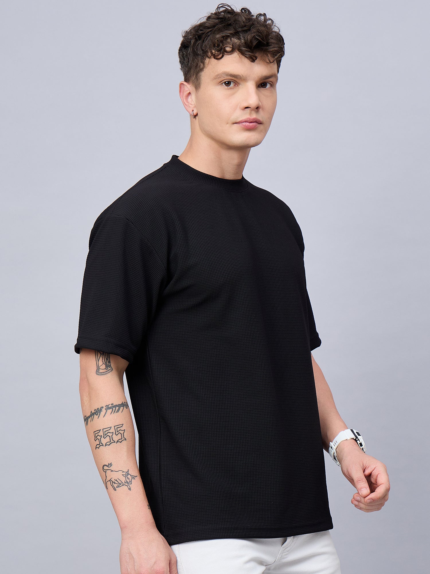 Men Oversized Round Neck Drop Shoulder T-shirt Black