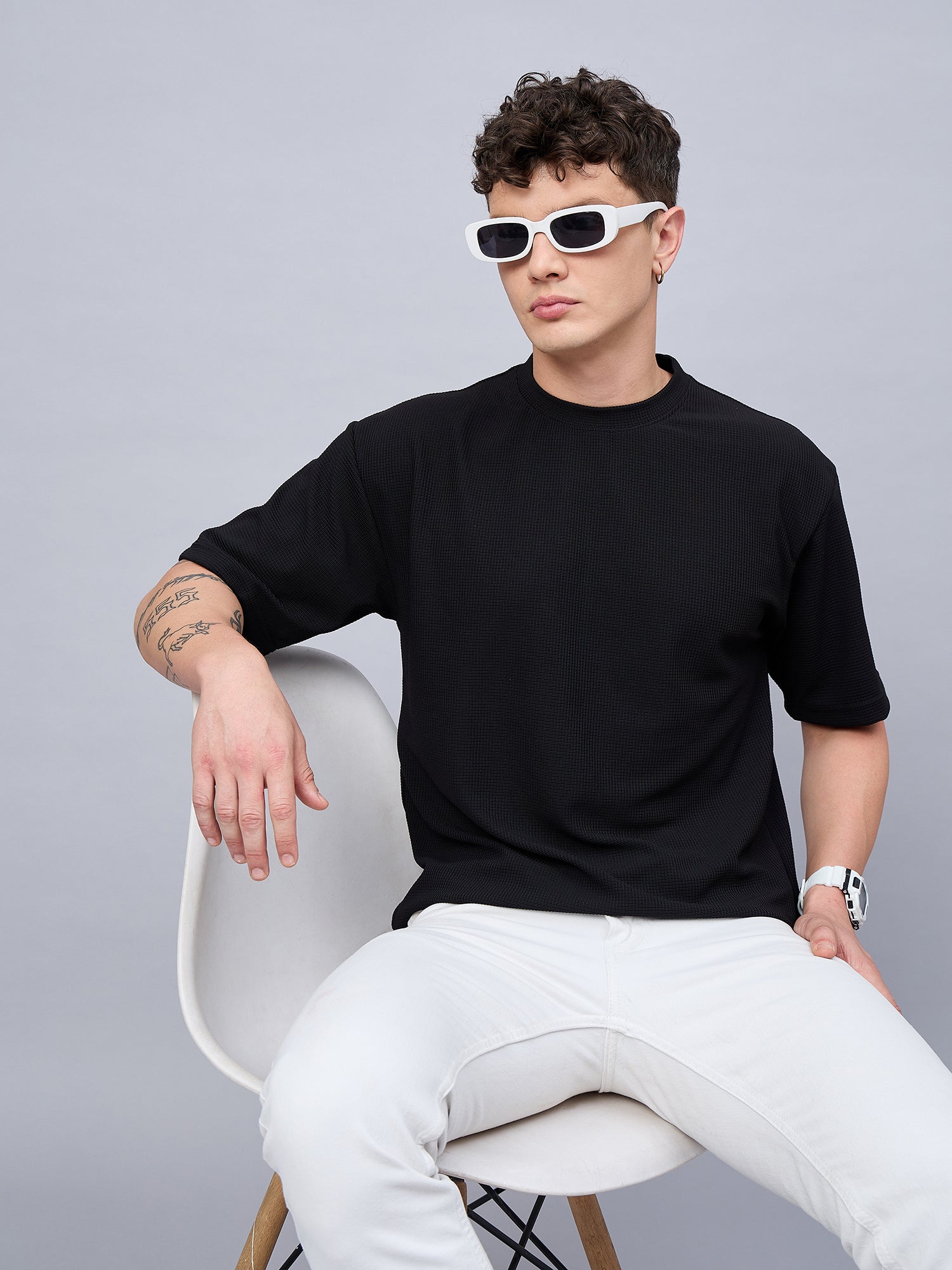 Men Oversized Round Neck Drop Shoulder T-shirt Black