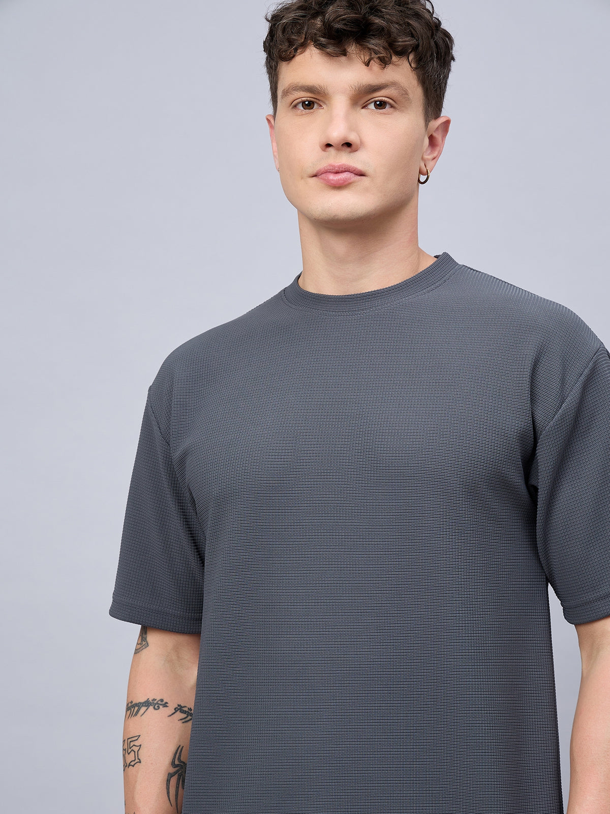 Men Oversized Round Neck Drop Shoulder T-shirt Grey