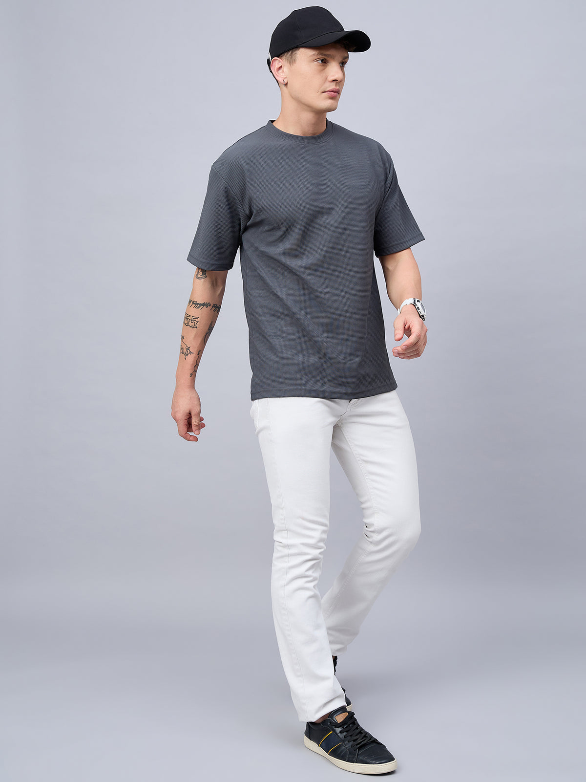 Men Oversized Round Neck Drop Shoulder T-shirt Grey