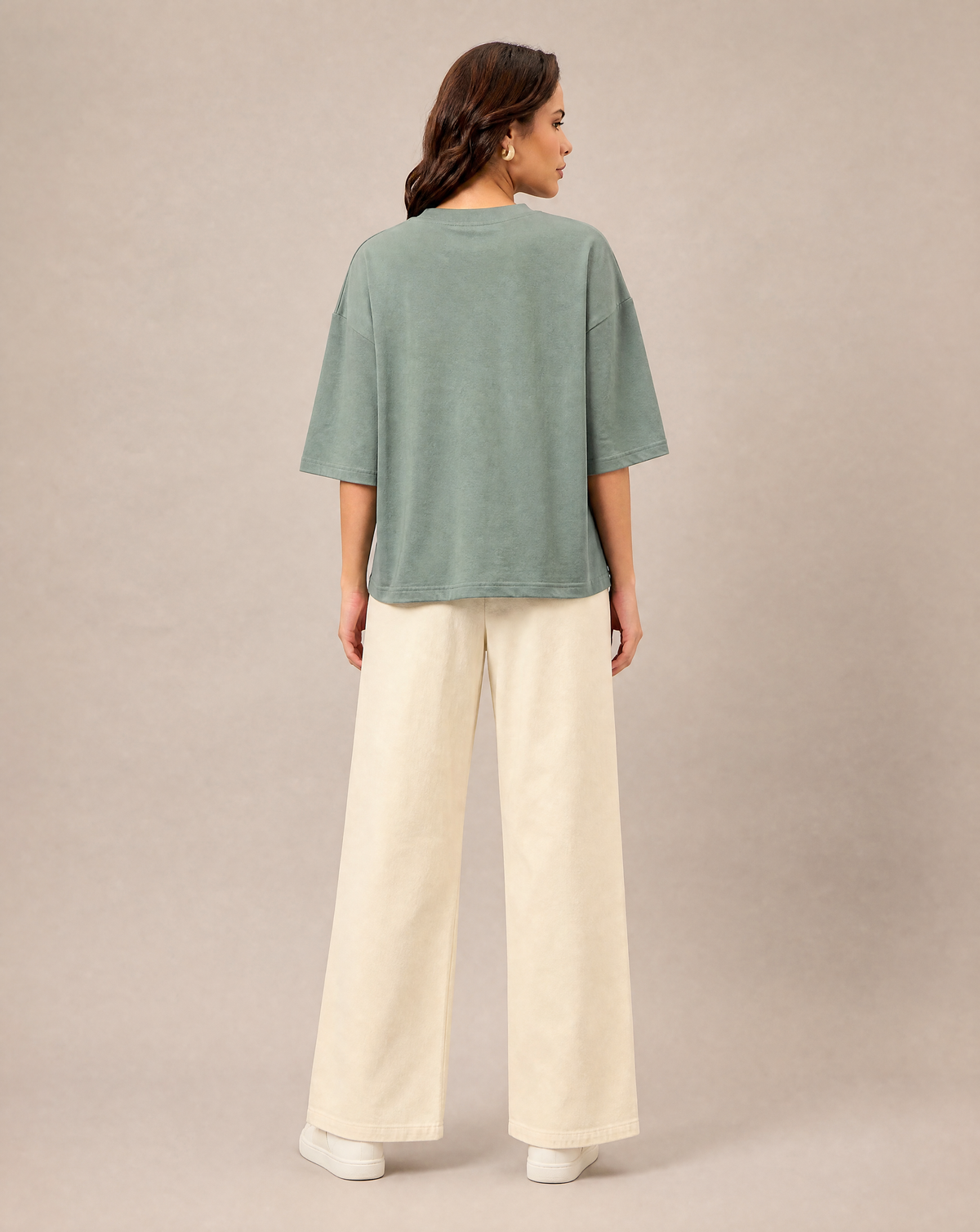 Women Oversize Round Neck T-shirt Sea Green