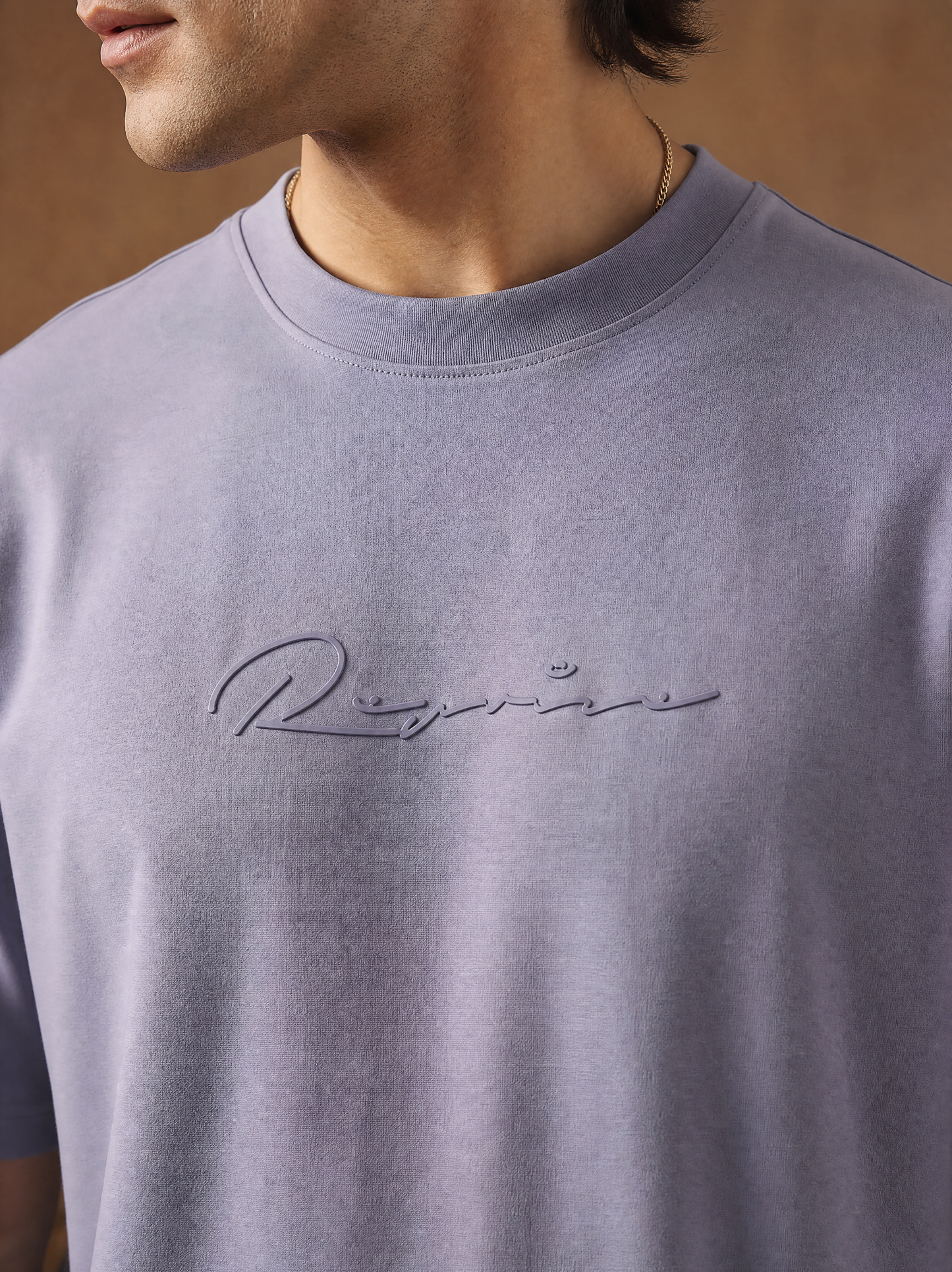 Men Oversize Printed Round Neck T-shirt Lavender