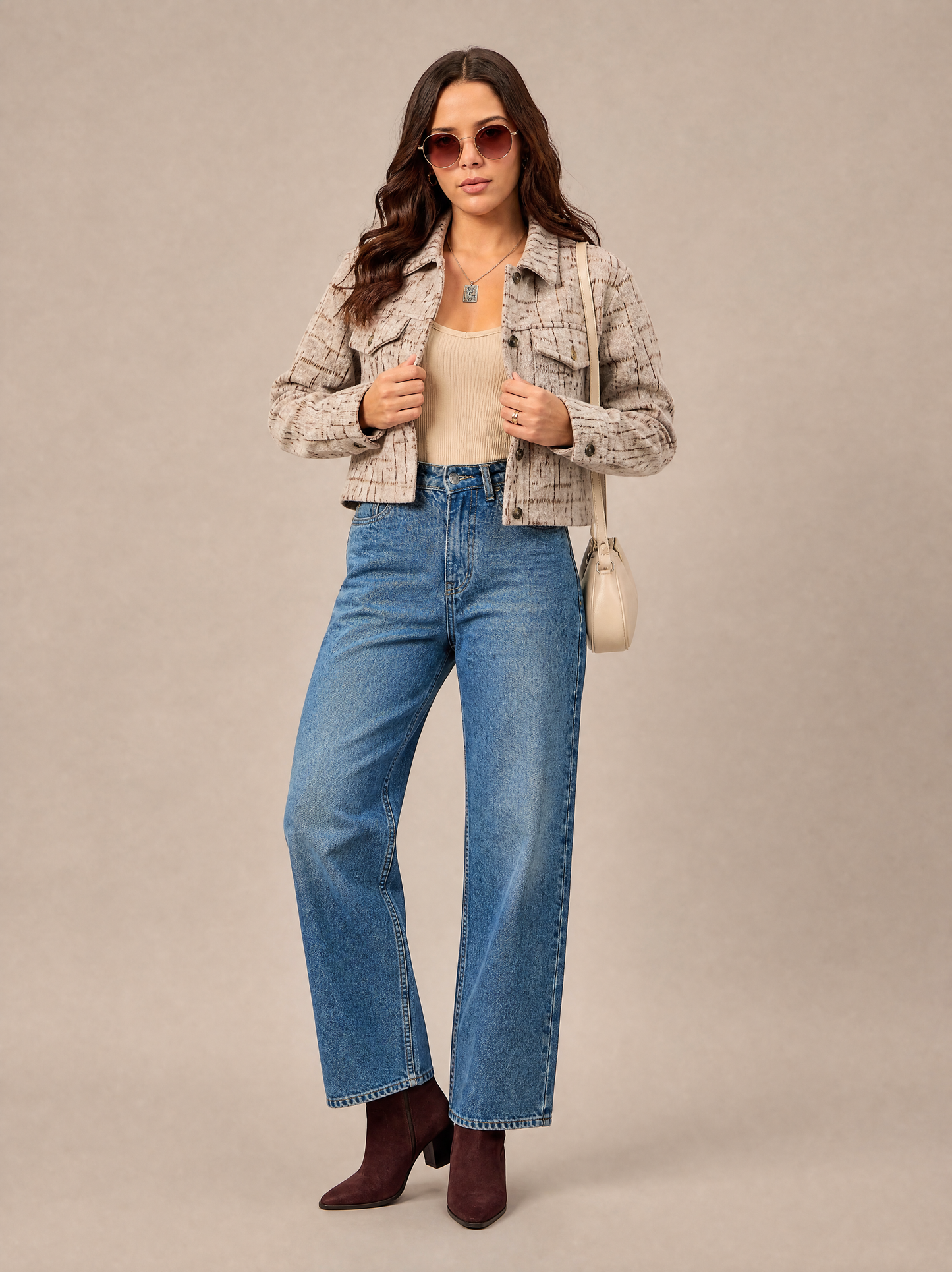 Women Textured Jacket Beige