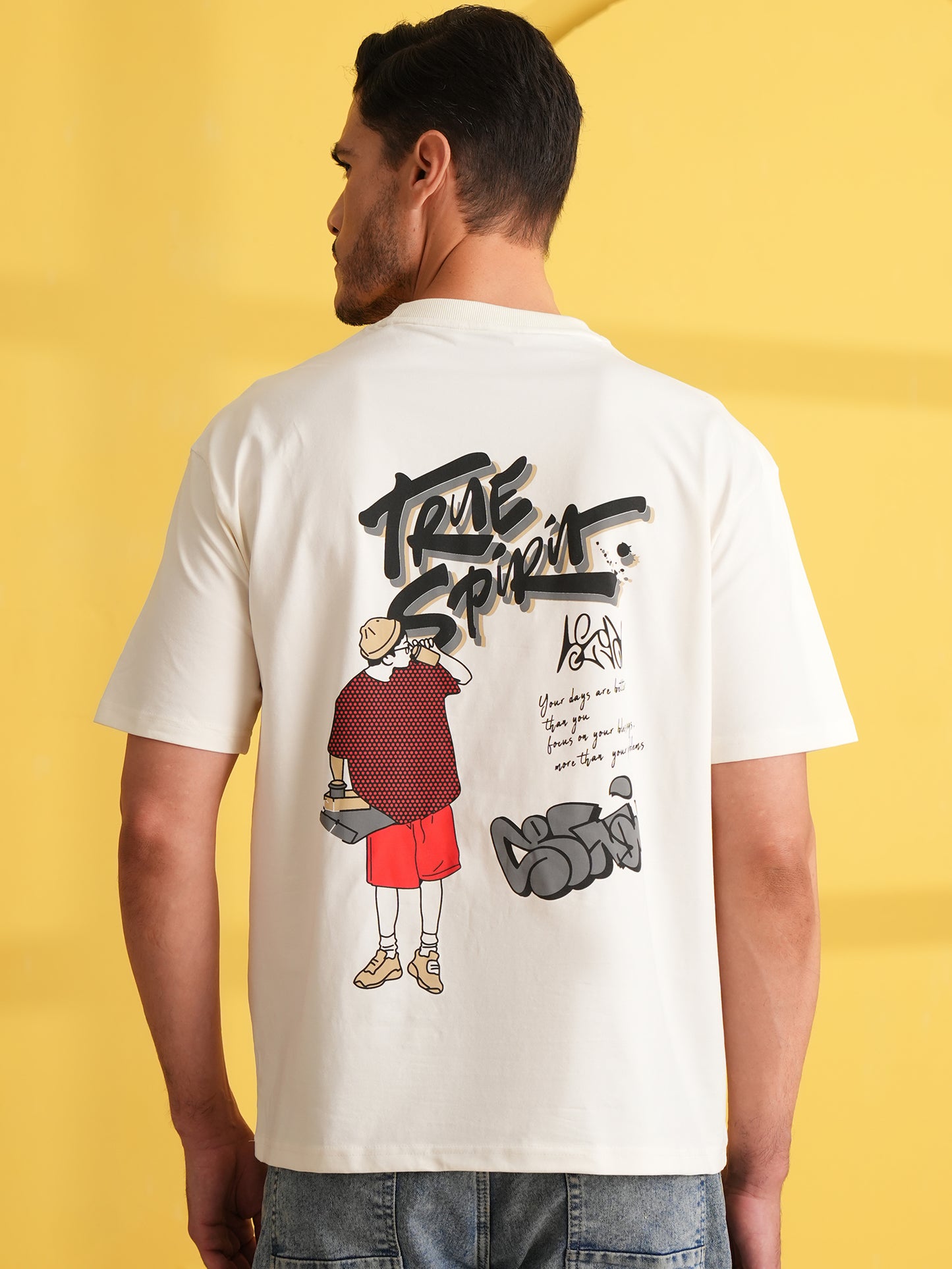 Men Oversize Printed Round Neck T-shirt White