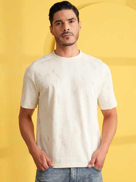 Men Oversize Printed Round Neck T-shirt White