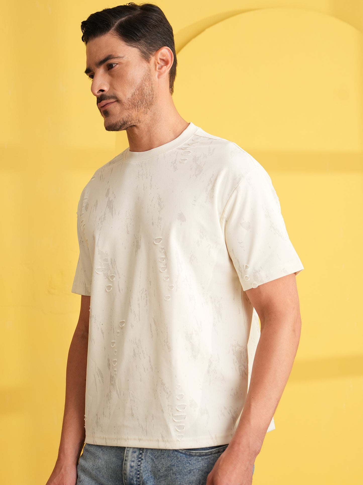 Men Oversize Printed Round Neck T-shirt White - Reprise