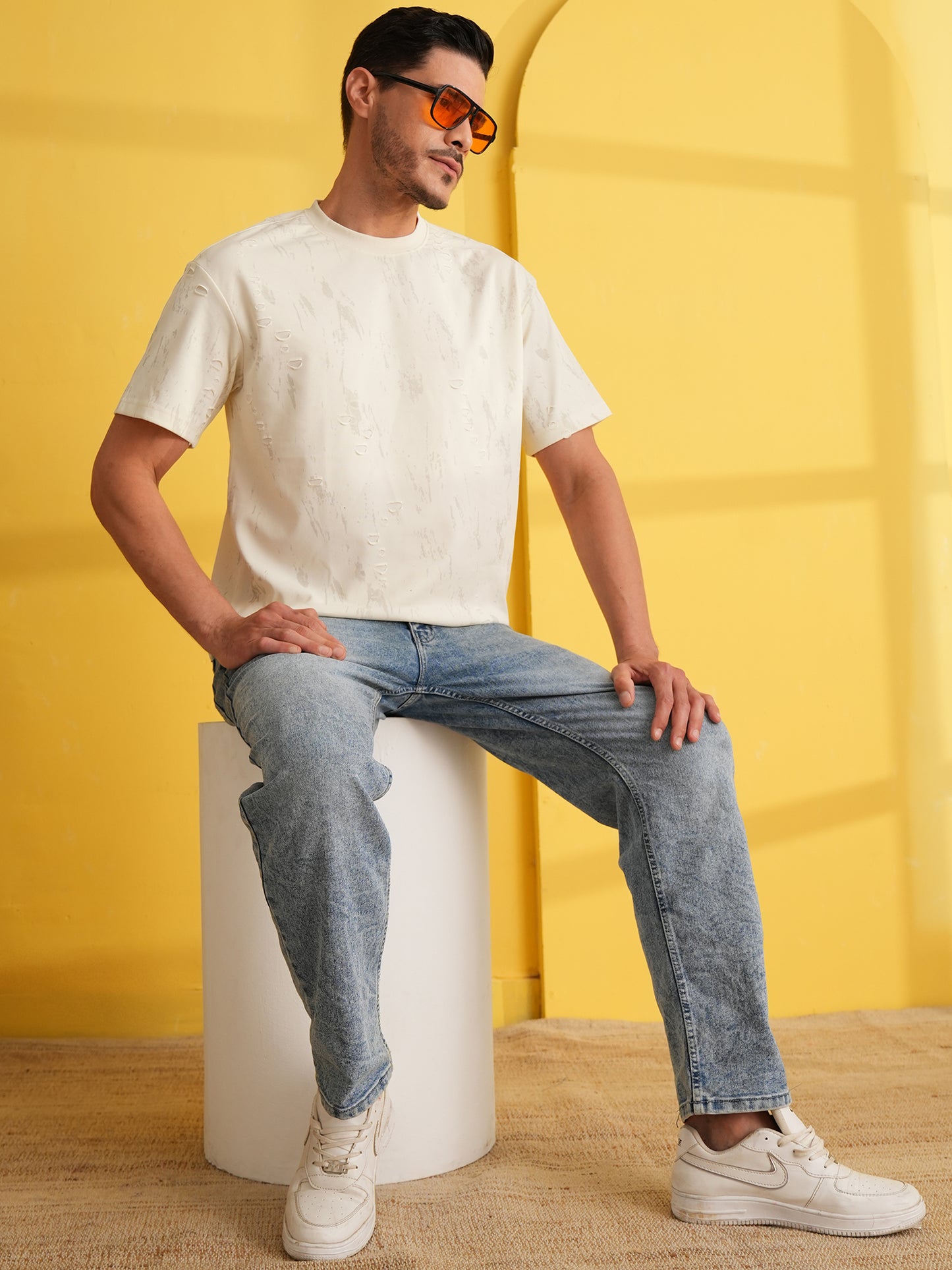 Men Oversize Printed Round Neck T-shirt White - Reprise