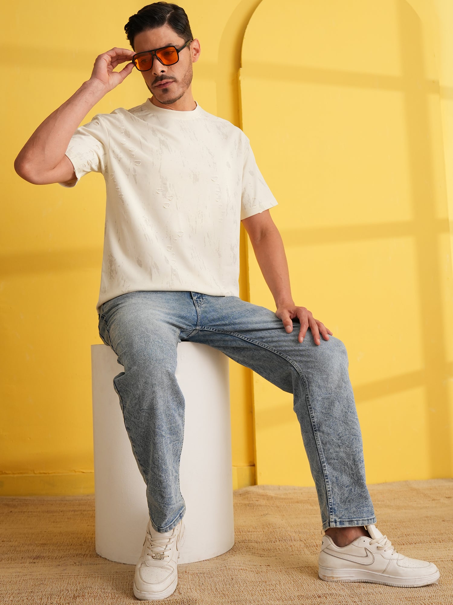 Men Oversize Printed Round Neck T-shirt White - Reprise
