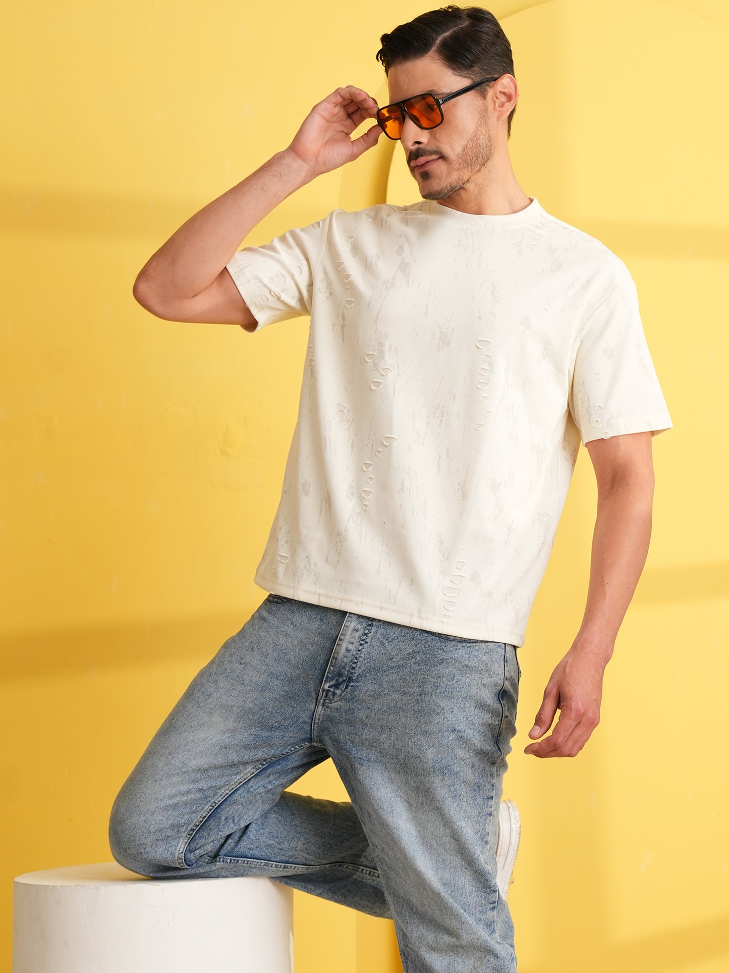 Men Oversize Printed Round Neck T-shirt White - Reprise