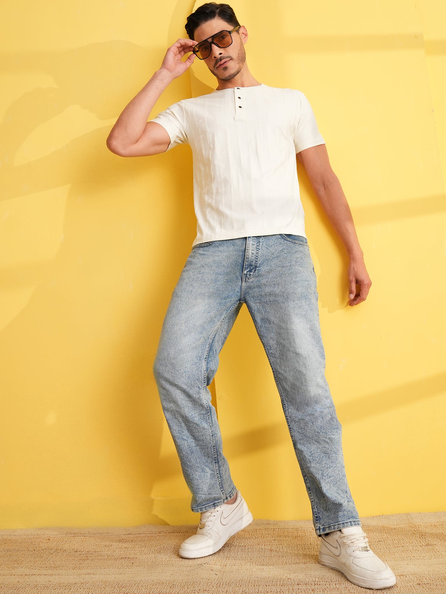 Men Textured Round Neck T-shirt White - Reprise