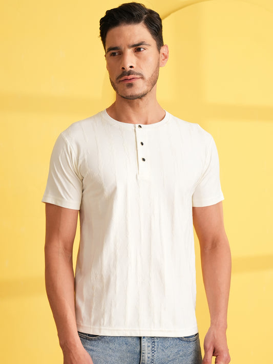Men Textured Round Neck T-shirt White