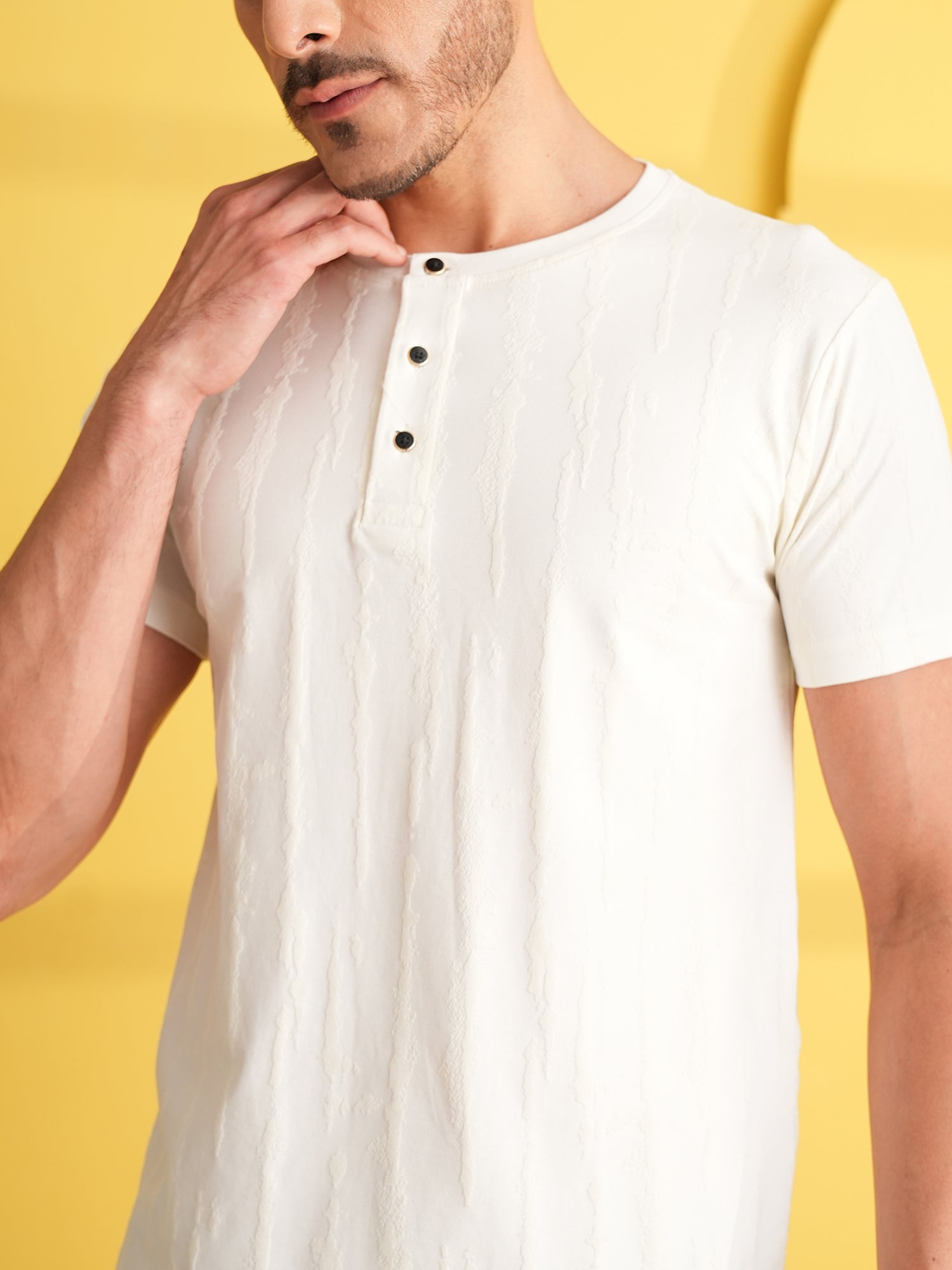 Men Textured Round Neck T-shirt White - Reprise