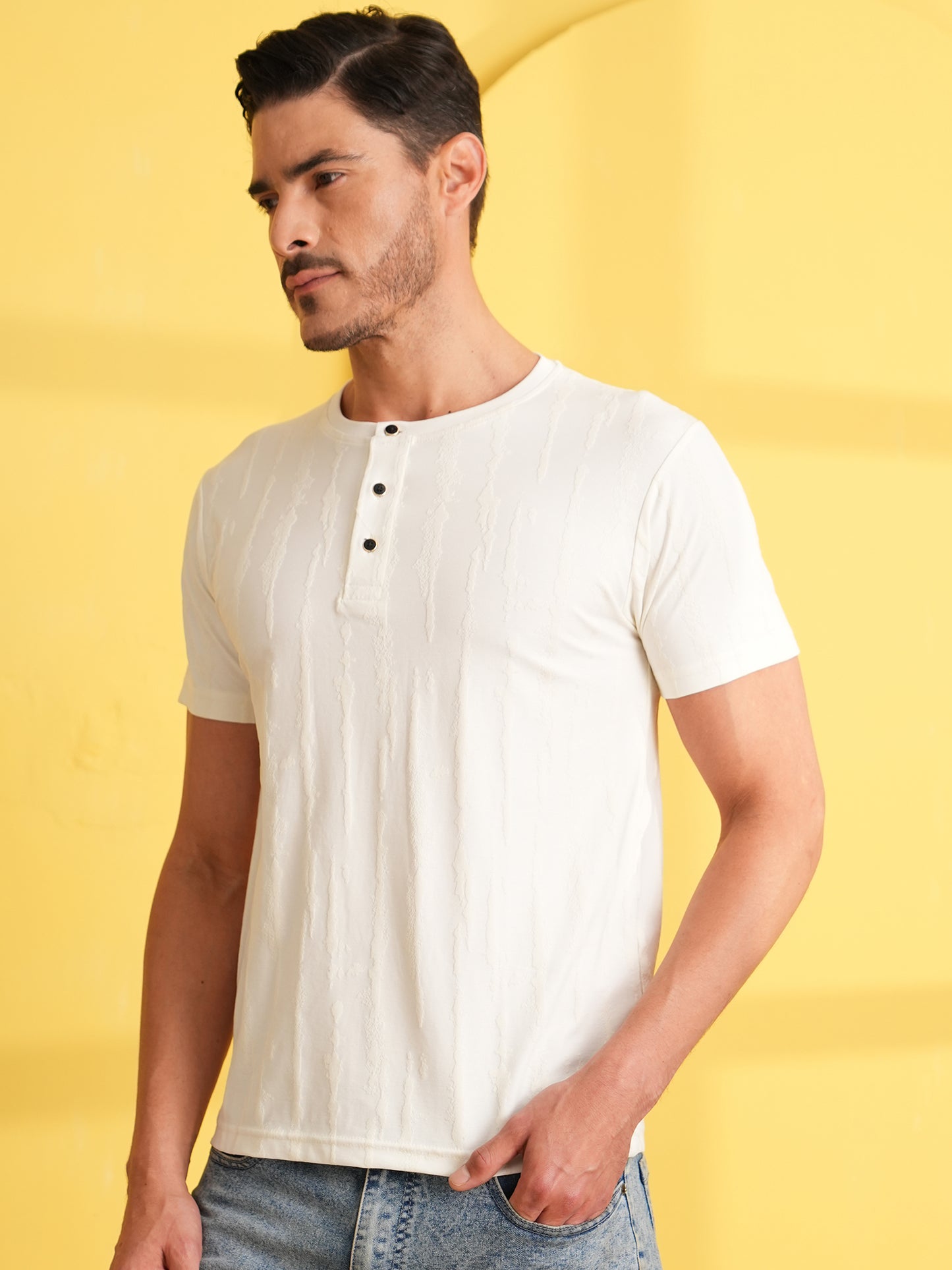 Men Textured Round Neck T-shirt White - Reprise
