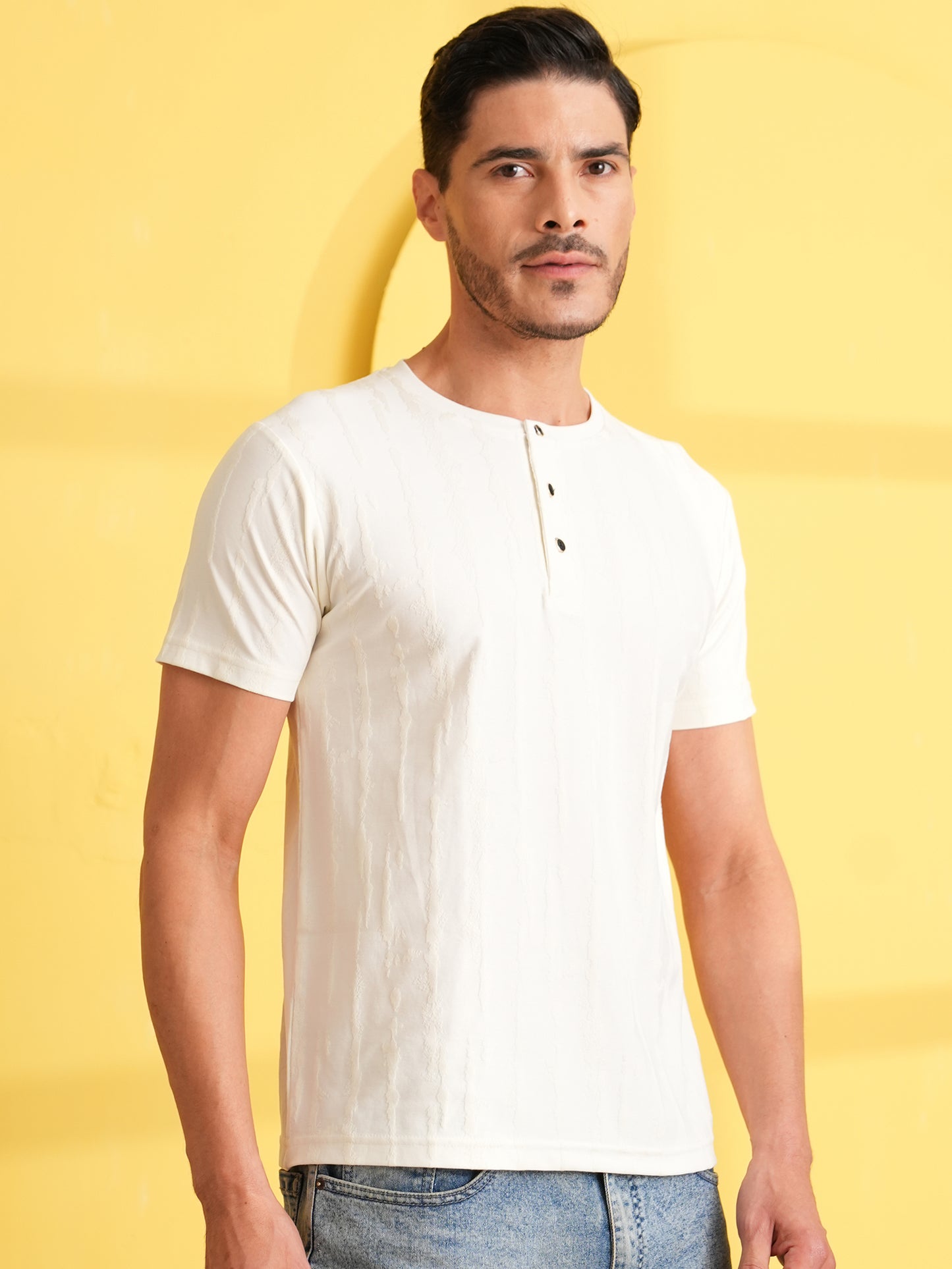 Men Textured Round Neck T-shirt White - Reprise