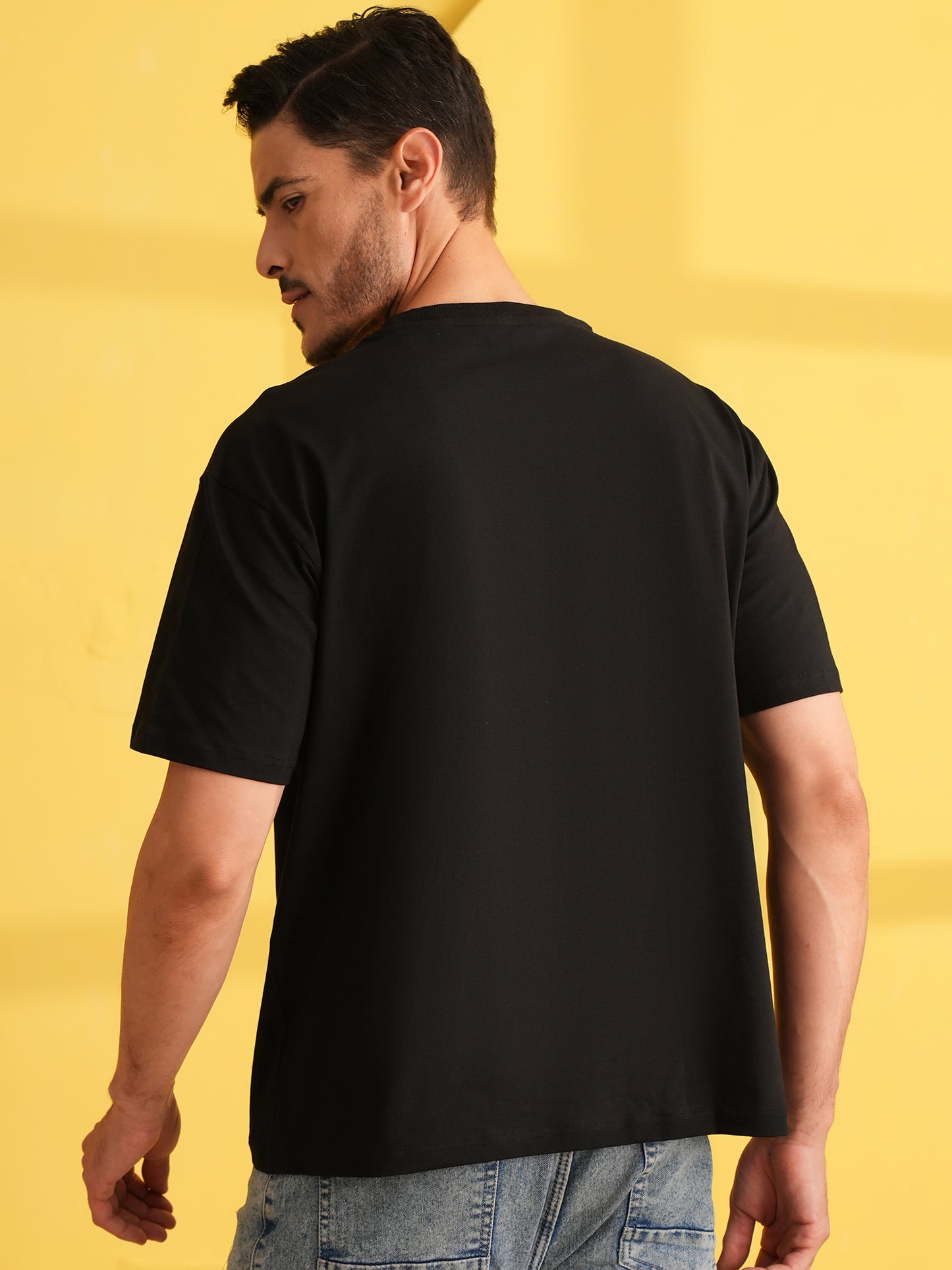 Men Oversize Printed Round Neck T-shirt Black - Reprise