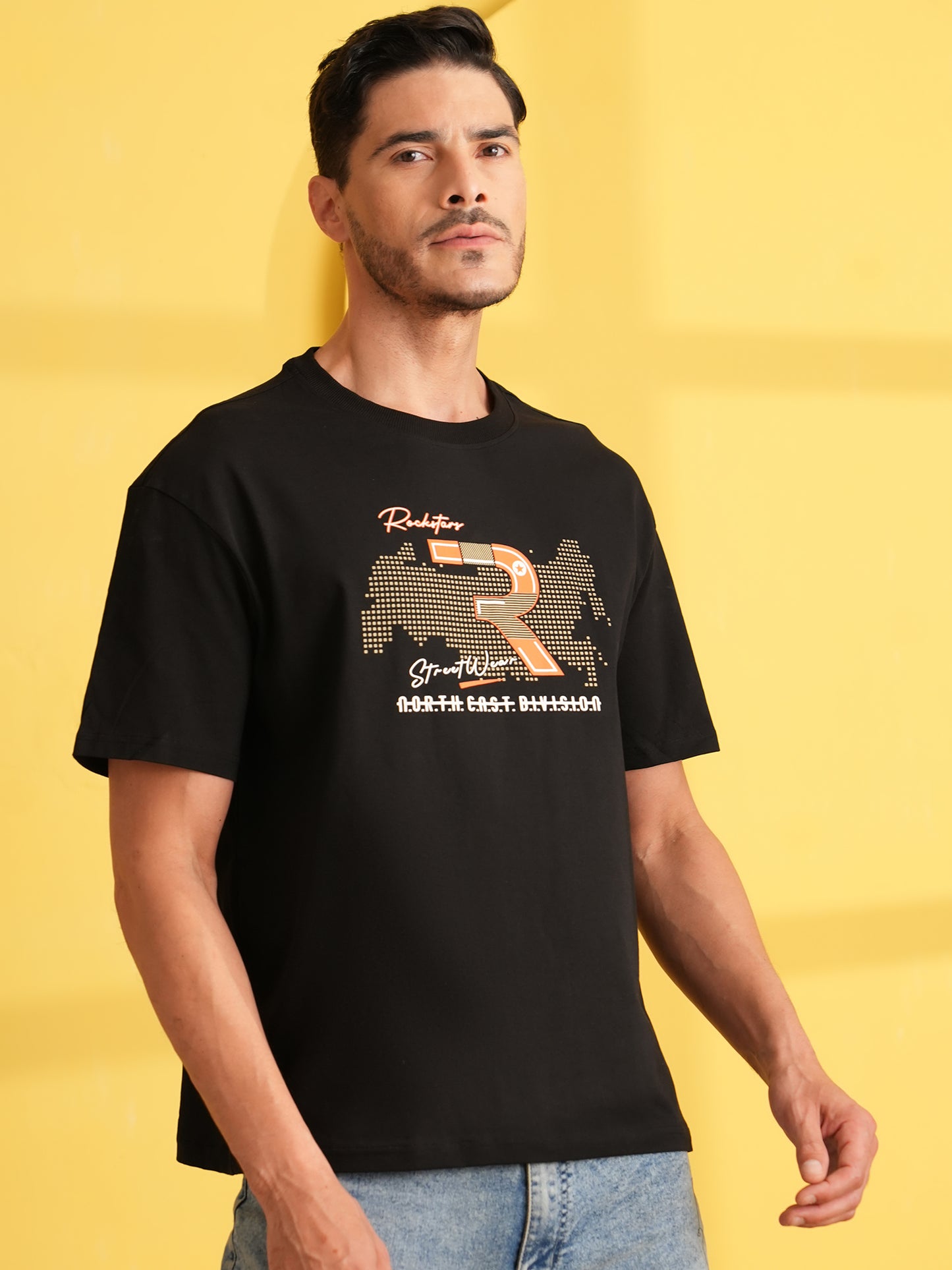 Men Oversize Printed Round Neck T-shirt Black - Reprise