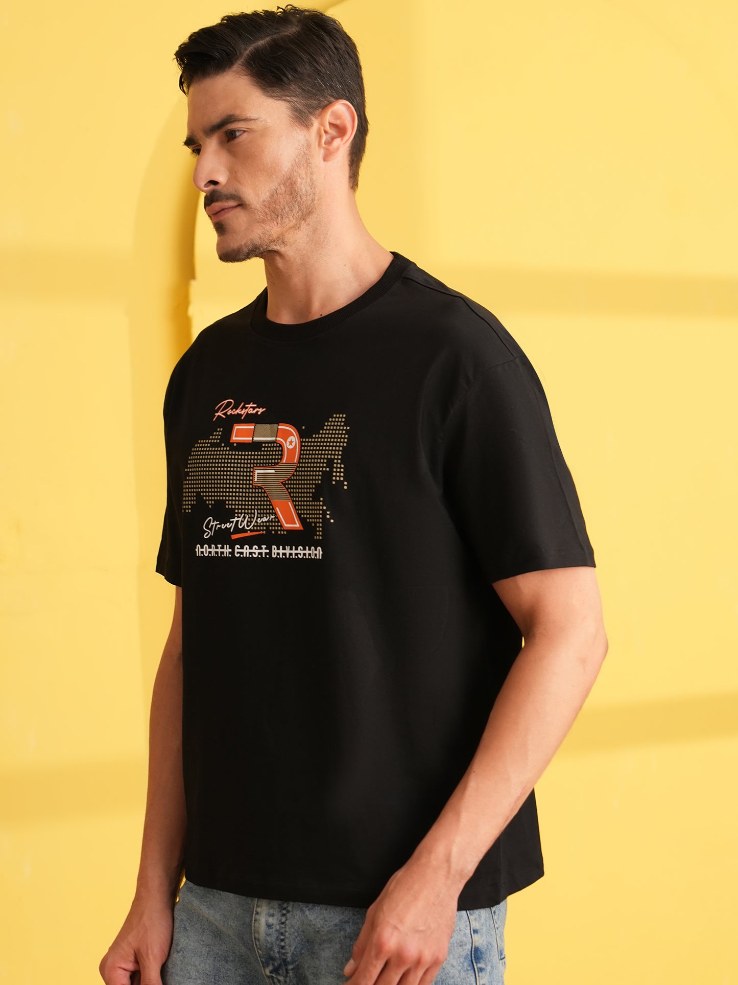 Men Oversize Printed Round Neck T-shirt Black - Reprise