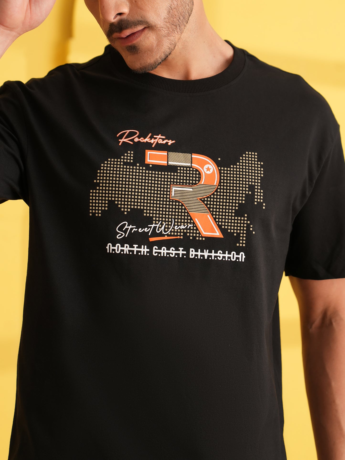 Men Oversize Printed Round Neck T-shirt Black - Reprise
